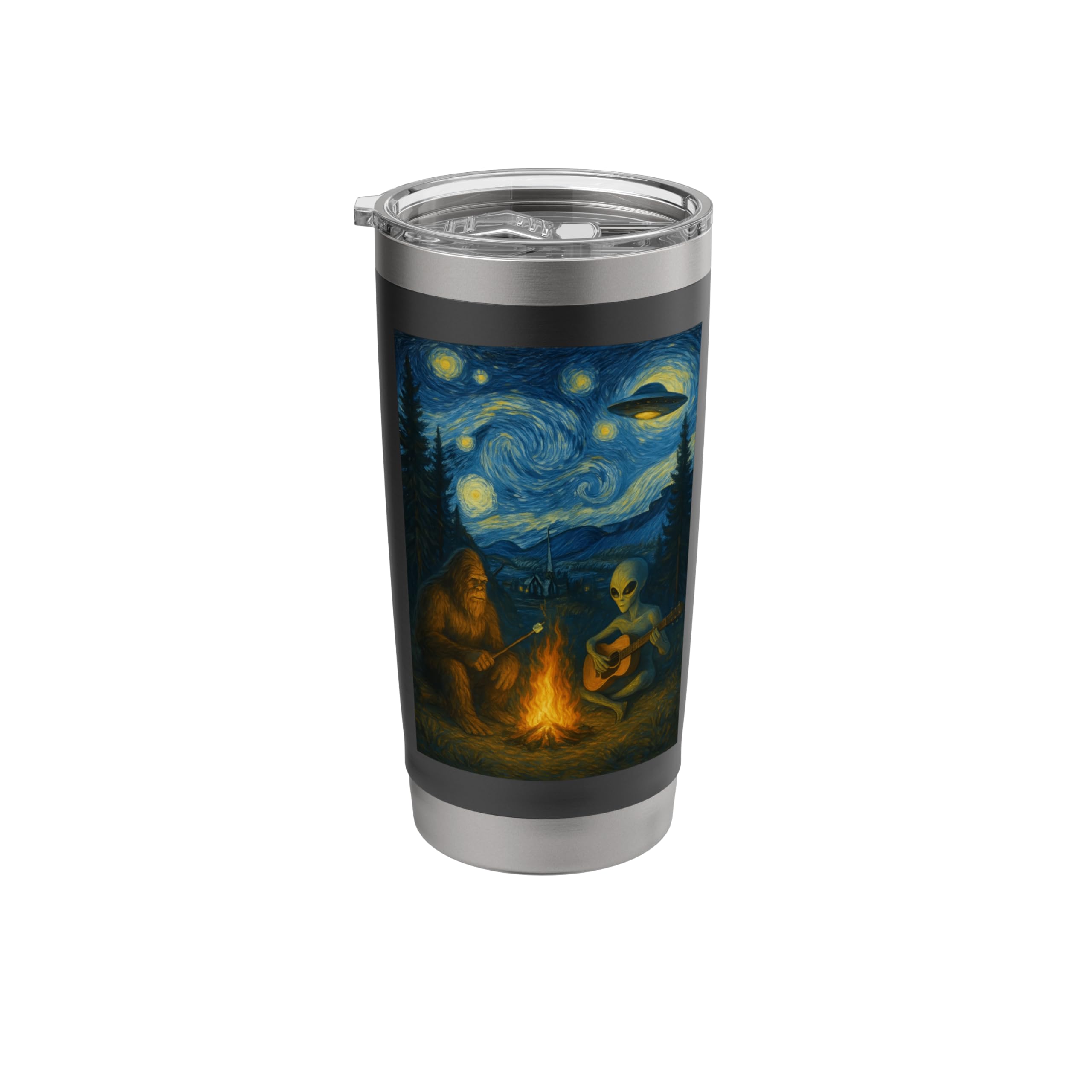 Bigfoot Alien UFO Starry Night Van Gogh Sky Painting Art Stainless Steel Insulated Tumbler
