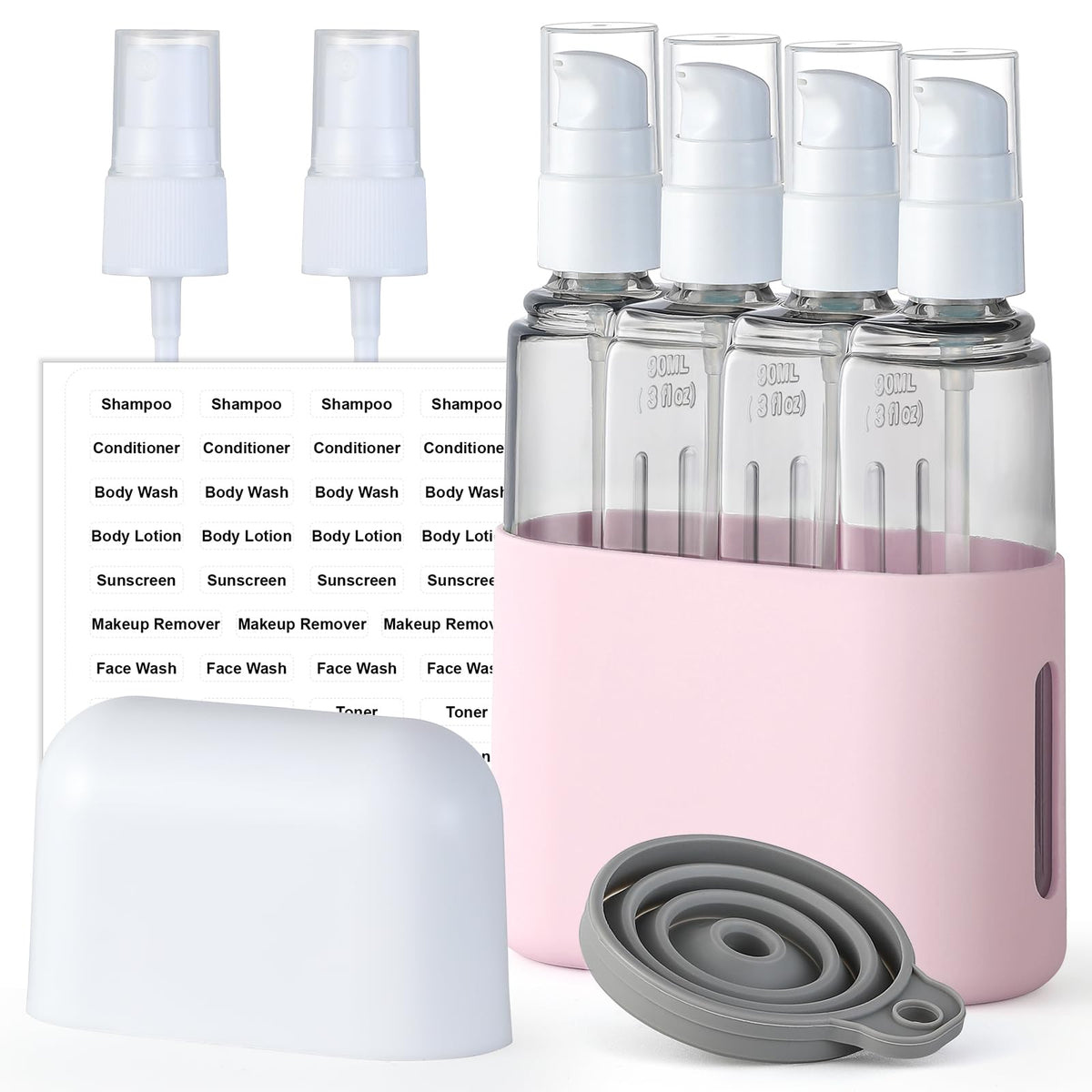 3Oz Travel Bottles For Toiletries, 4 Pack Tsa Approved Portable Travel Size Containers For Shampoo Liquid With Labels, Leak Proo