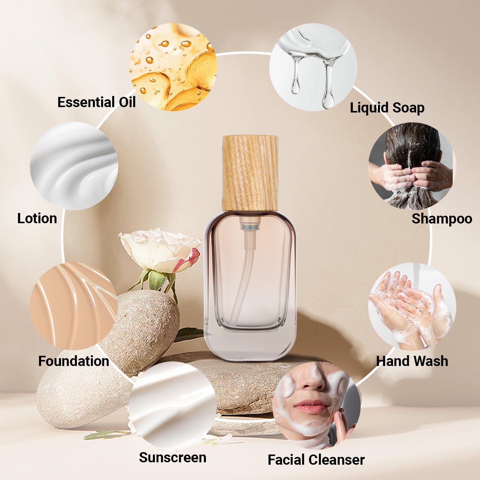 Segbeauty 1Oz Glass Empty Lotion Bottles, 4Pcs Small Travel Size Containers For Creams, 30Ml Mini Lotion Pump Bottle Refillable