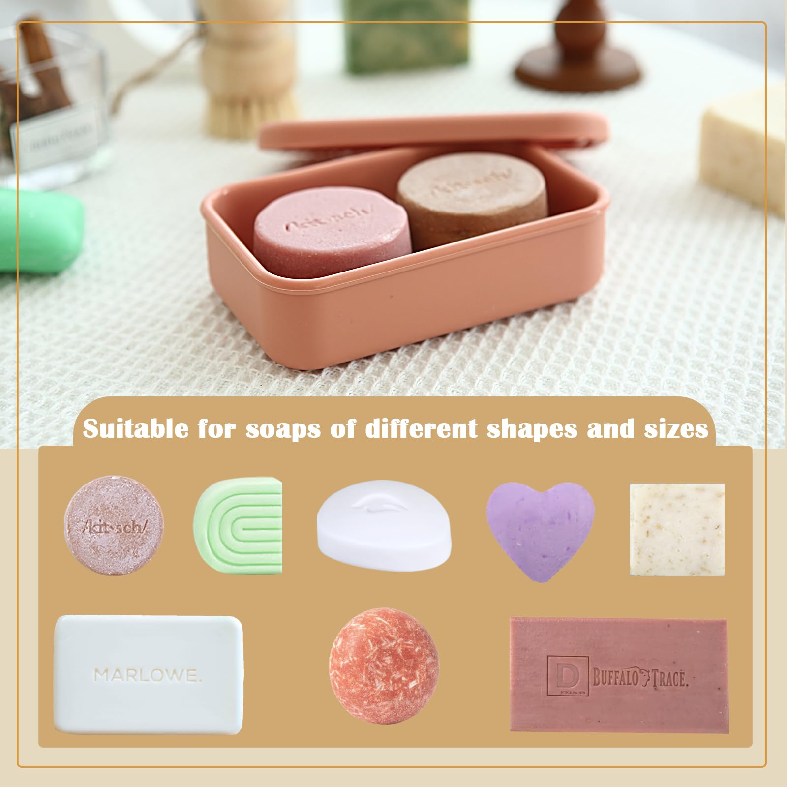 Titati Travel Soap Container, Travel Soap Case For Dr. Squatch, Square Soap Holder, Silicone Soap Holder With Drainage Tray, Por