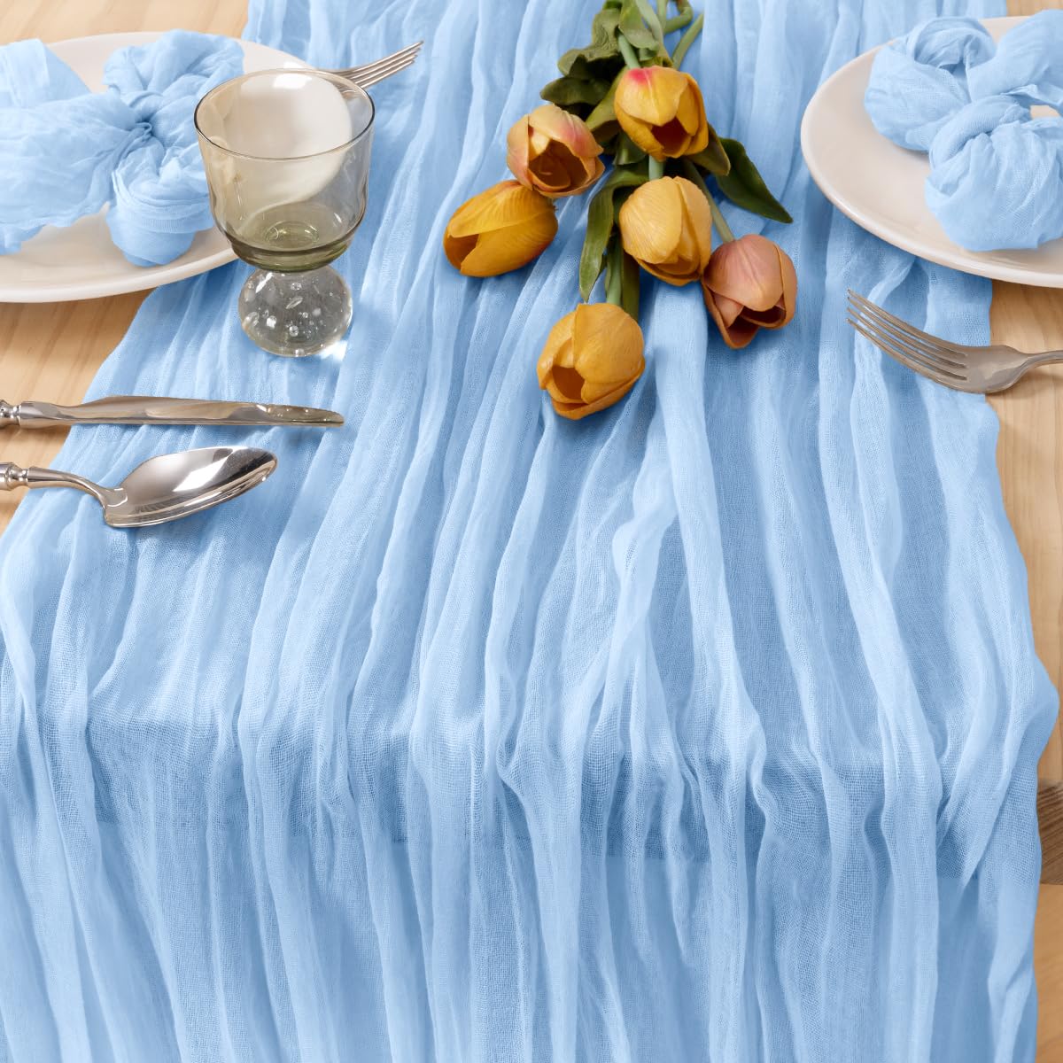 MLMC Light Blue Table Runner Baby Blue Cheesecloth Table Runner 10ft Baby Shower Decorations Rustic Gauze Cheese Cloth Centerpie