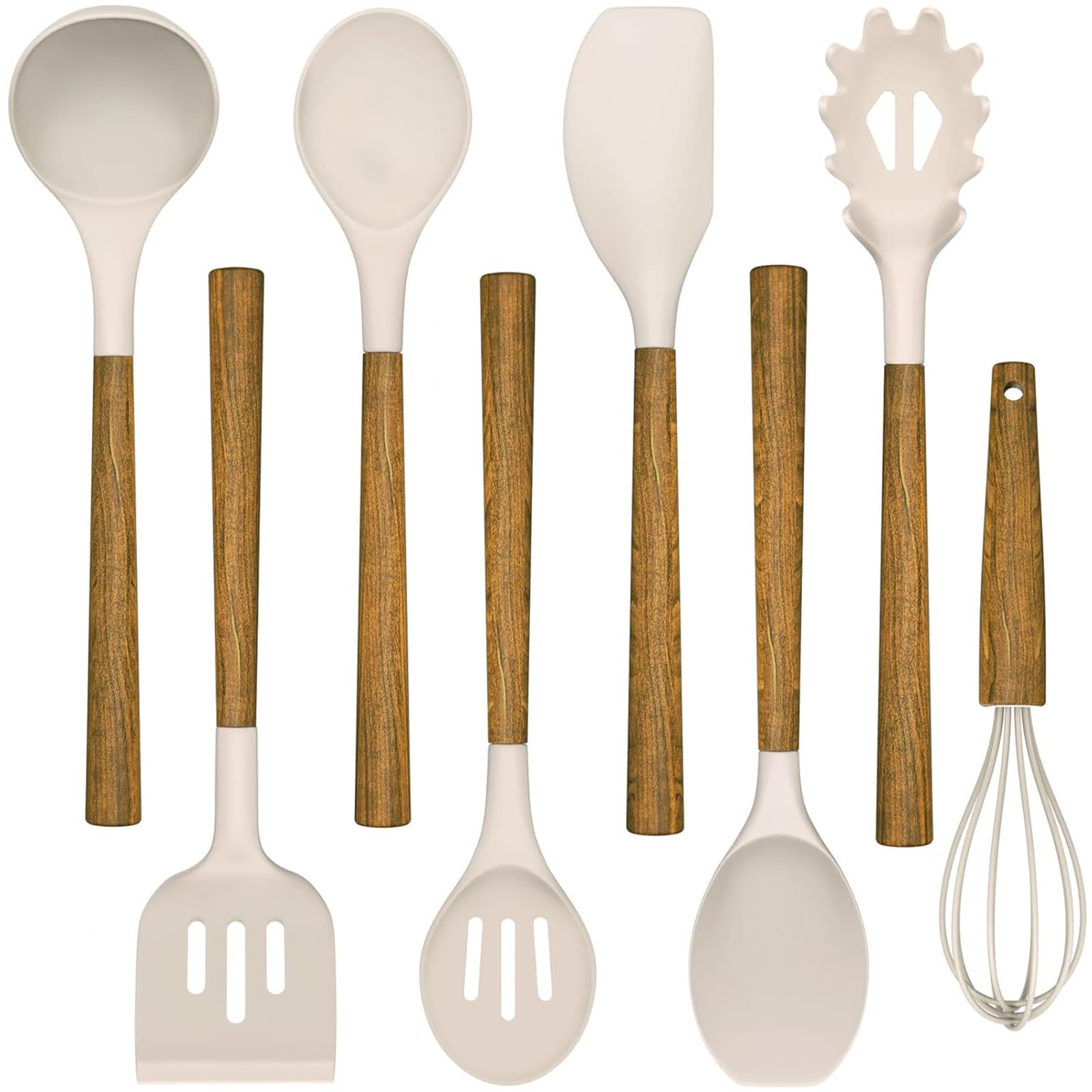 Silicone Cooking Utensil Set,Umite Chef 8-Piece Kitchen Utensils Set With Natural Acacia Wooden Handles, Silicone Heads-Silicone