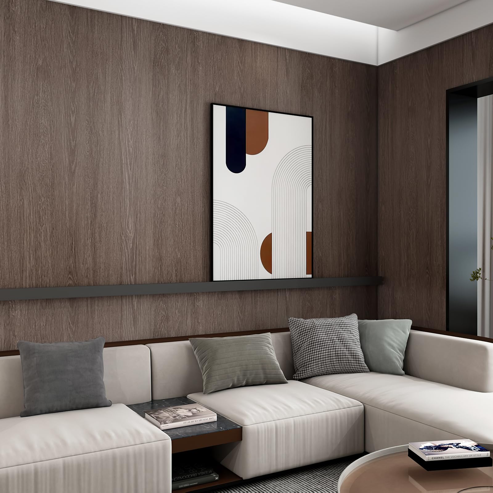 48X354Inch Extra Wide Dark Brown Wood Grain Wallpaper Peel Stick Black Walnut Texture Contact Paper Air Guide Slot Design Matte