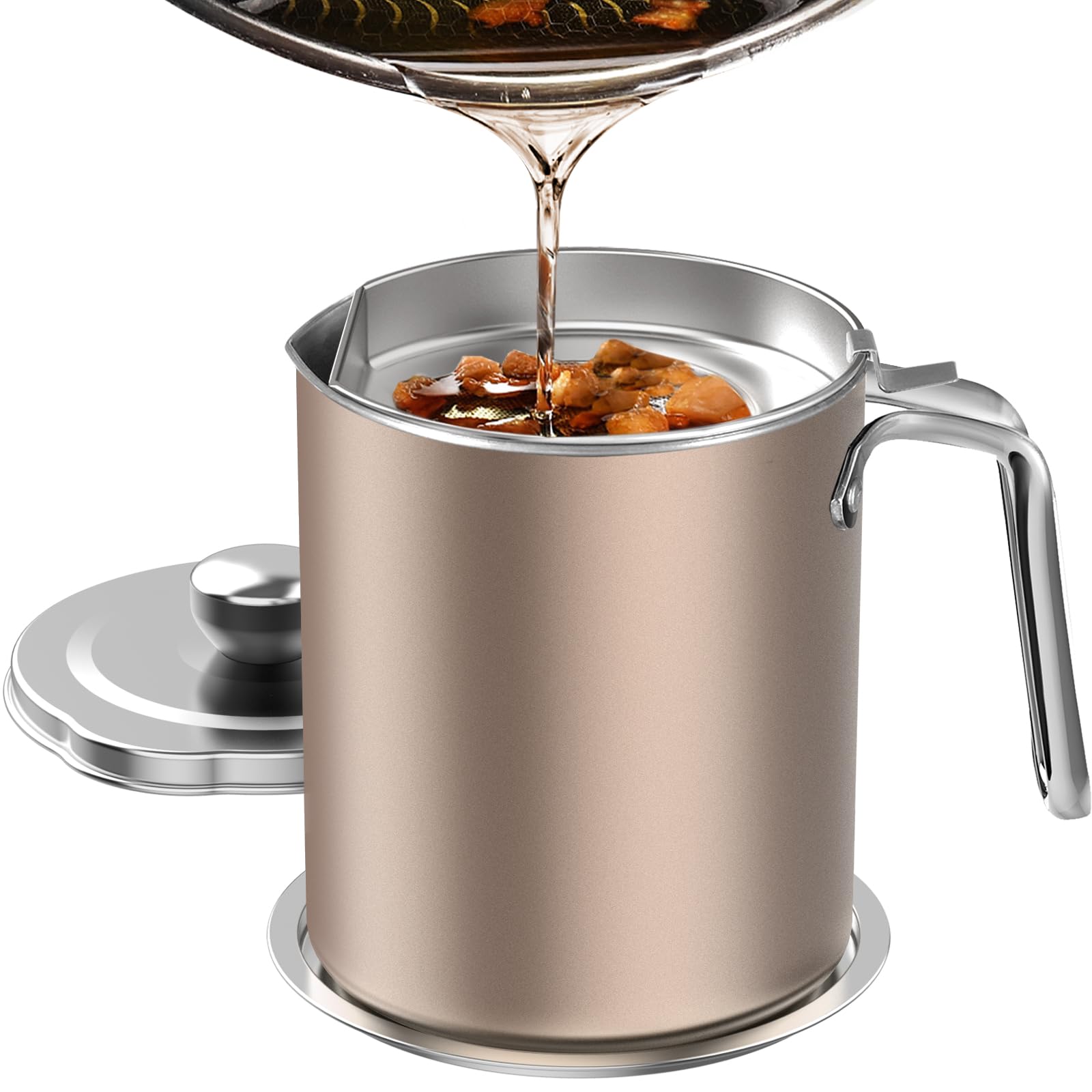 Chihee Grease Container Stainless Steel Bacon Grease Saver With Fine Mesh Strainer 2L / 67.6 Fl Oz Oil Container Grease Can With
