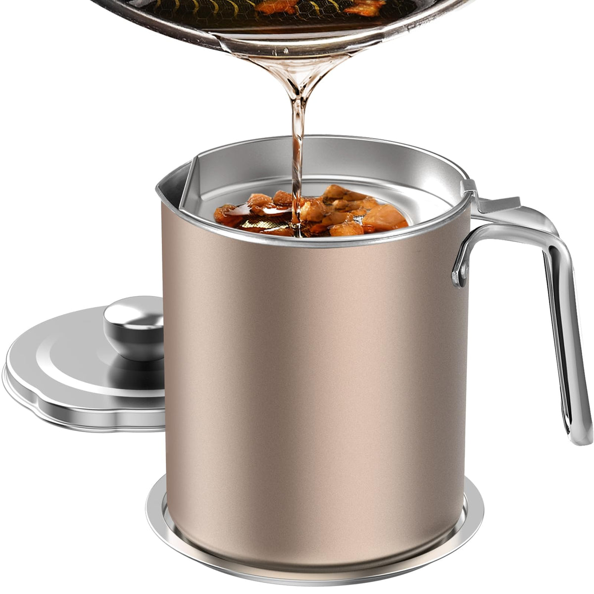 Chihee Grease Container Stainless Steel Bacon Grease Saver With Fine Mesh Strainer 2L / 67.6 Fl Oz Oil Container Grease Can With