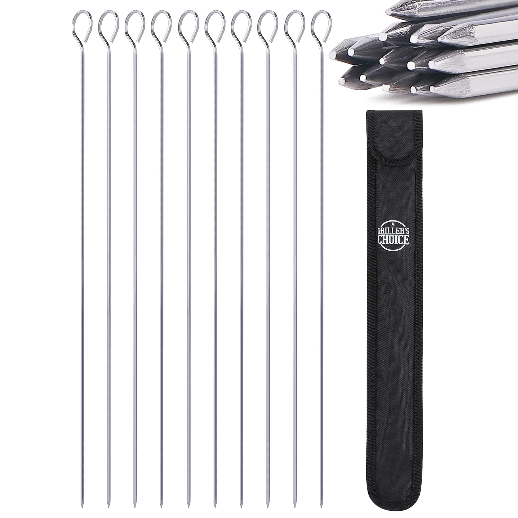 Grillers Choice Kabob Skewers, Set Of 14, 15'' Shish Kabob Skewers For Grilling. Made With Type 410 Stainless Steel, The Highest
