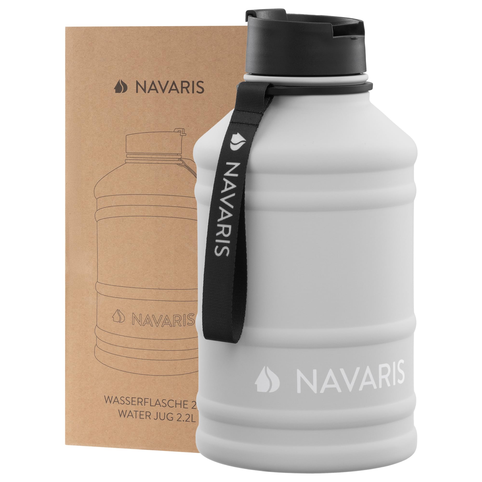 Navaris Stainless Steel Water Bottle - 74.4 fl oz (2.2 Litre) Large Metal Drinking Liquid Bottle for Sports or Camping - Gym Can