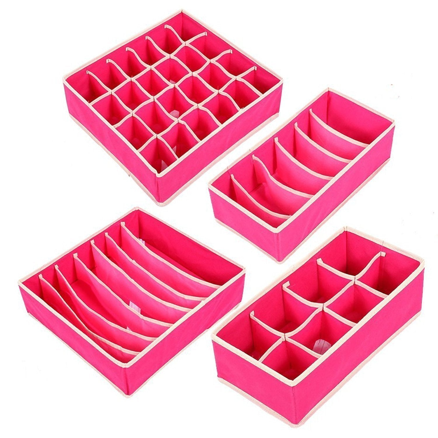 Grazia Foldable Storage Box NonSmell Drawer Organizer Closet Storage For Socks Bra Tie Scarfs (Set Of 4, Pink), Made In India