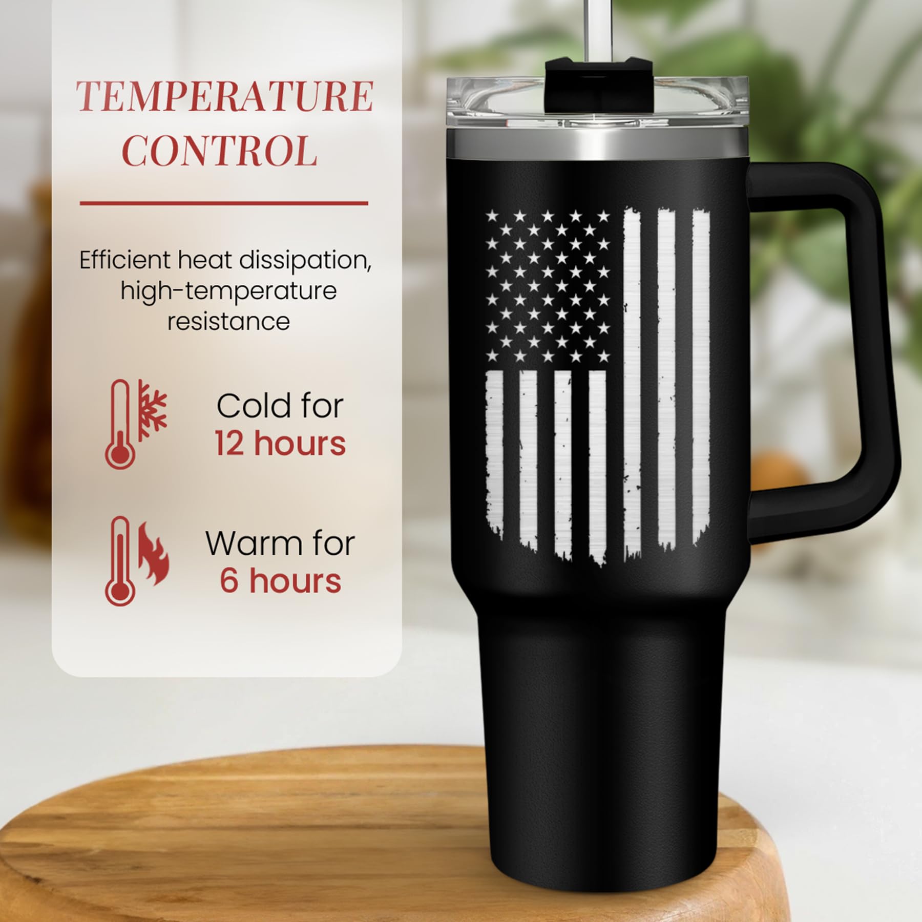 SANDJEST American Flag Tumbler with Handle, America 40oz Stainless Steel Insulated Coffee Mug with Lid & Straw, America Gifts fo