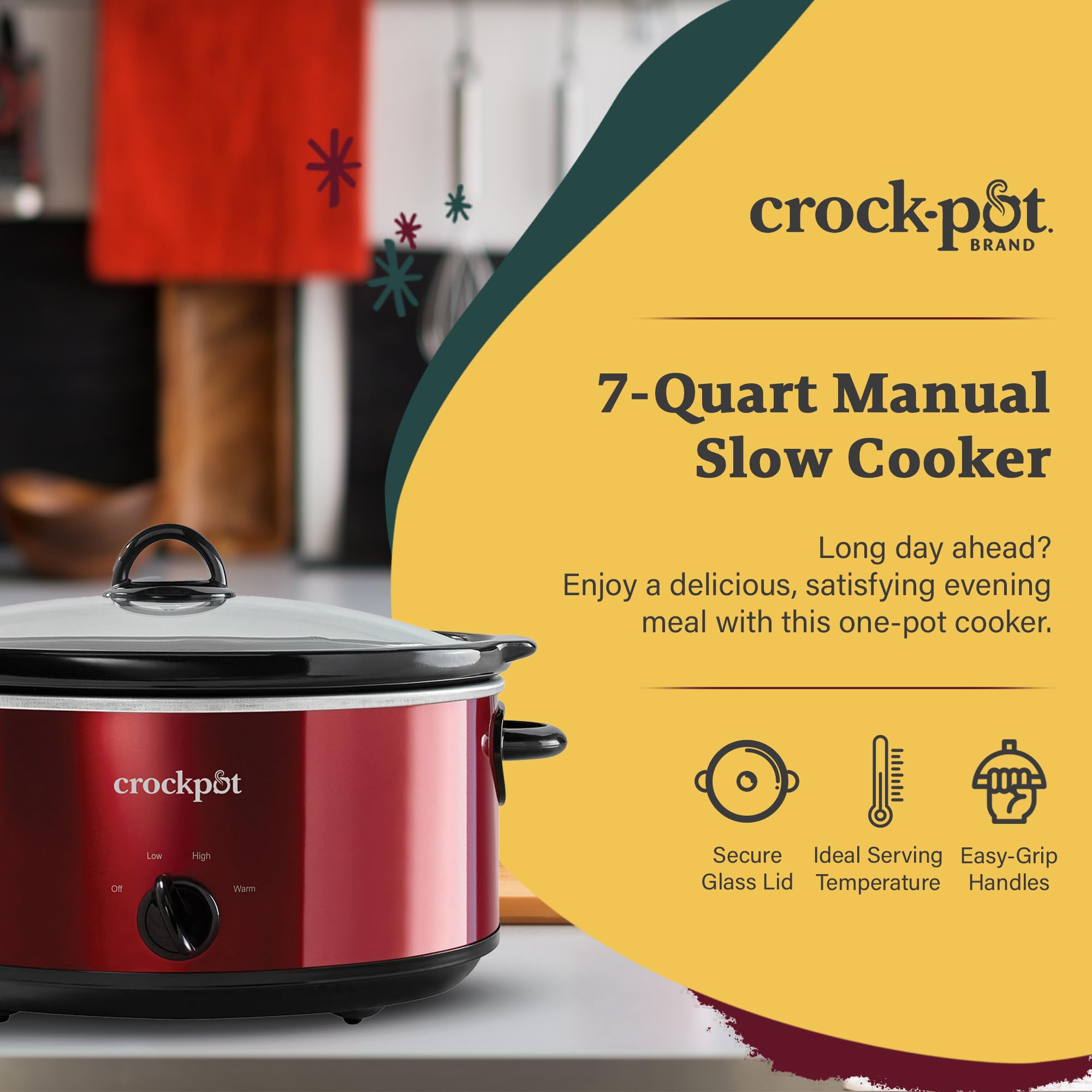 Crock-Pot Scv700Krnp Large 7 Quart Capacity Versatile Food Slow Cooker Home Cooking Kitchen Appliance, Red
