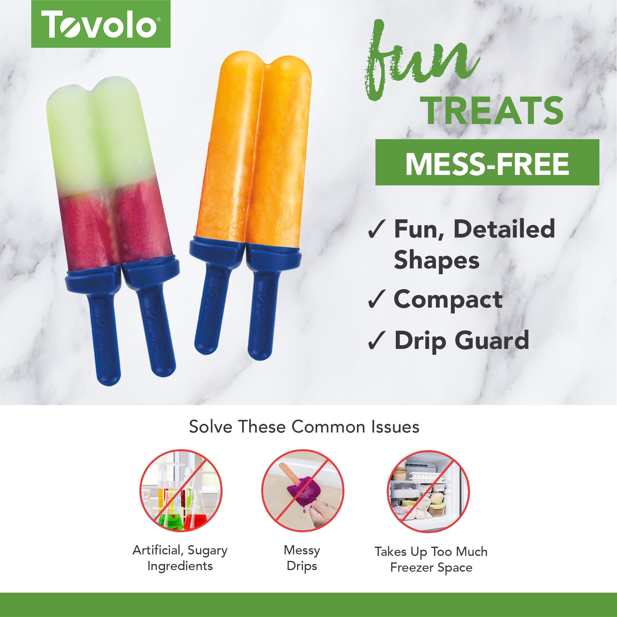 Tovolo, Drip-Guard Handle, 4 Oz, Set Of 4 Twin Ice Molds Popsicle Makers With Reusable Sticks, Mess-Free Frozen Treats, Makes 8