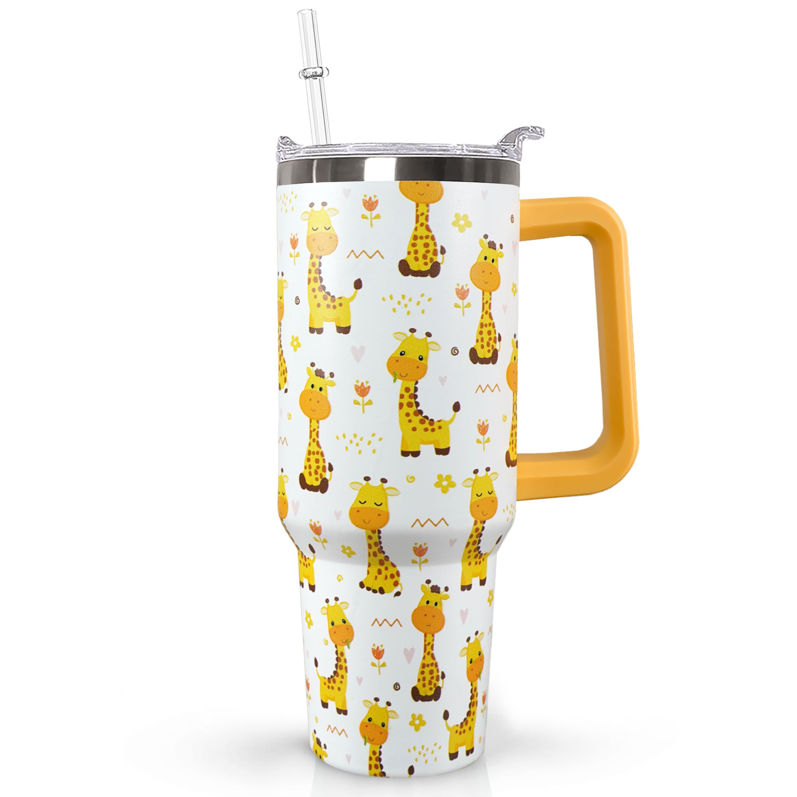 Ceovfoi 40 Oz Giraffe Tumbler With Lid and Straw, Stainless Steel Insulated Coffee Travel Mug, Giraffe Gifts for Lovers, Safari 