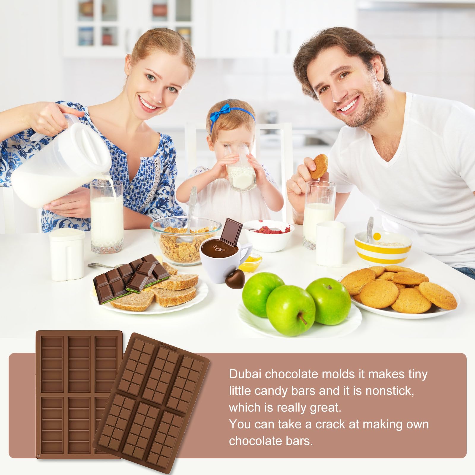2pack Chocolate Bar Mold, Non-Stick Dubai Chocolate Molds, Deep Silicone Chocolate Mold for Dubai Chocolate Bar Pistachio, Candy