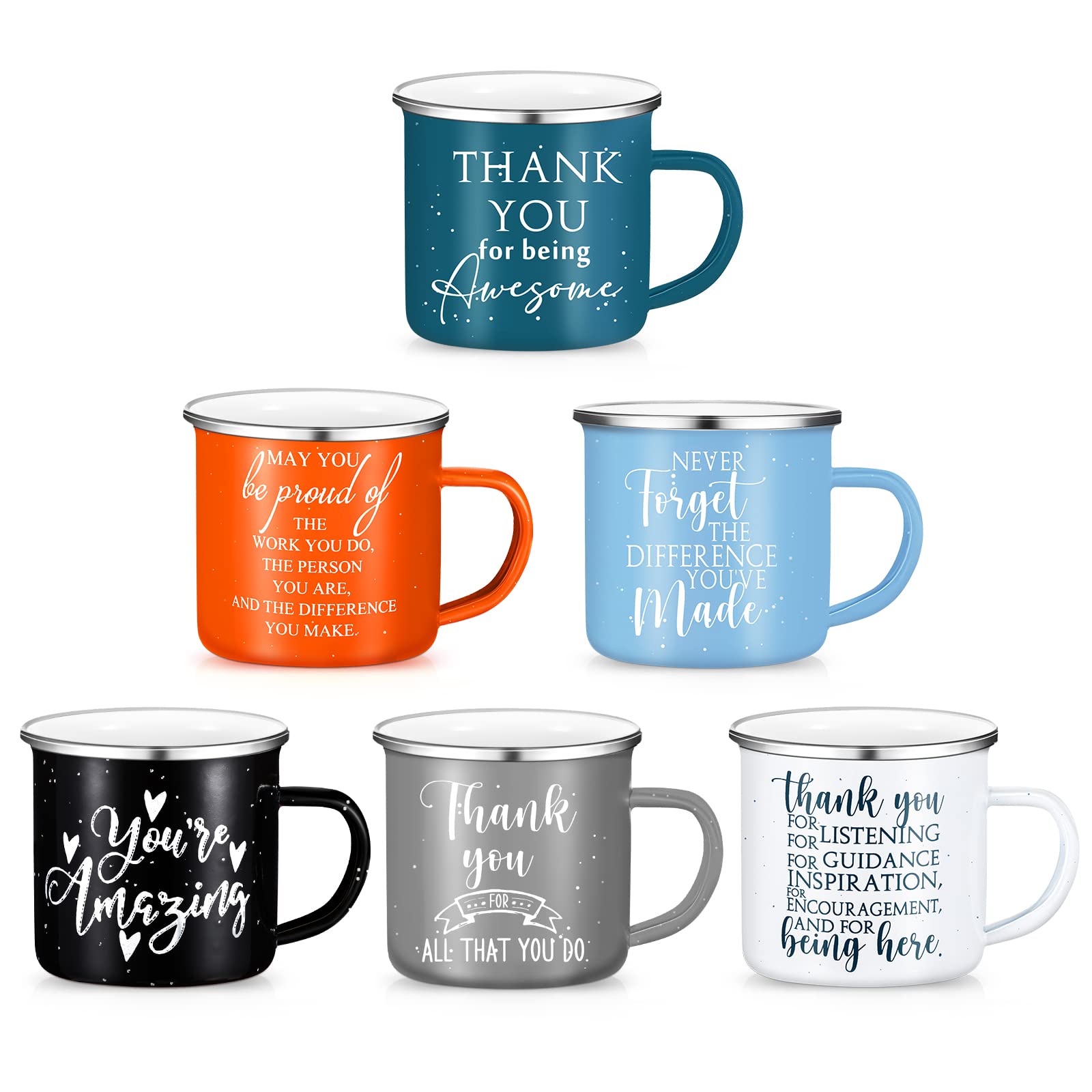 Sieral 6 Pcs Thank You Coffee Mug Gifts, Teacher Employee Appreciation Gifts Bulk, Inspirational Enamel Mugs with Handle for Bac