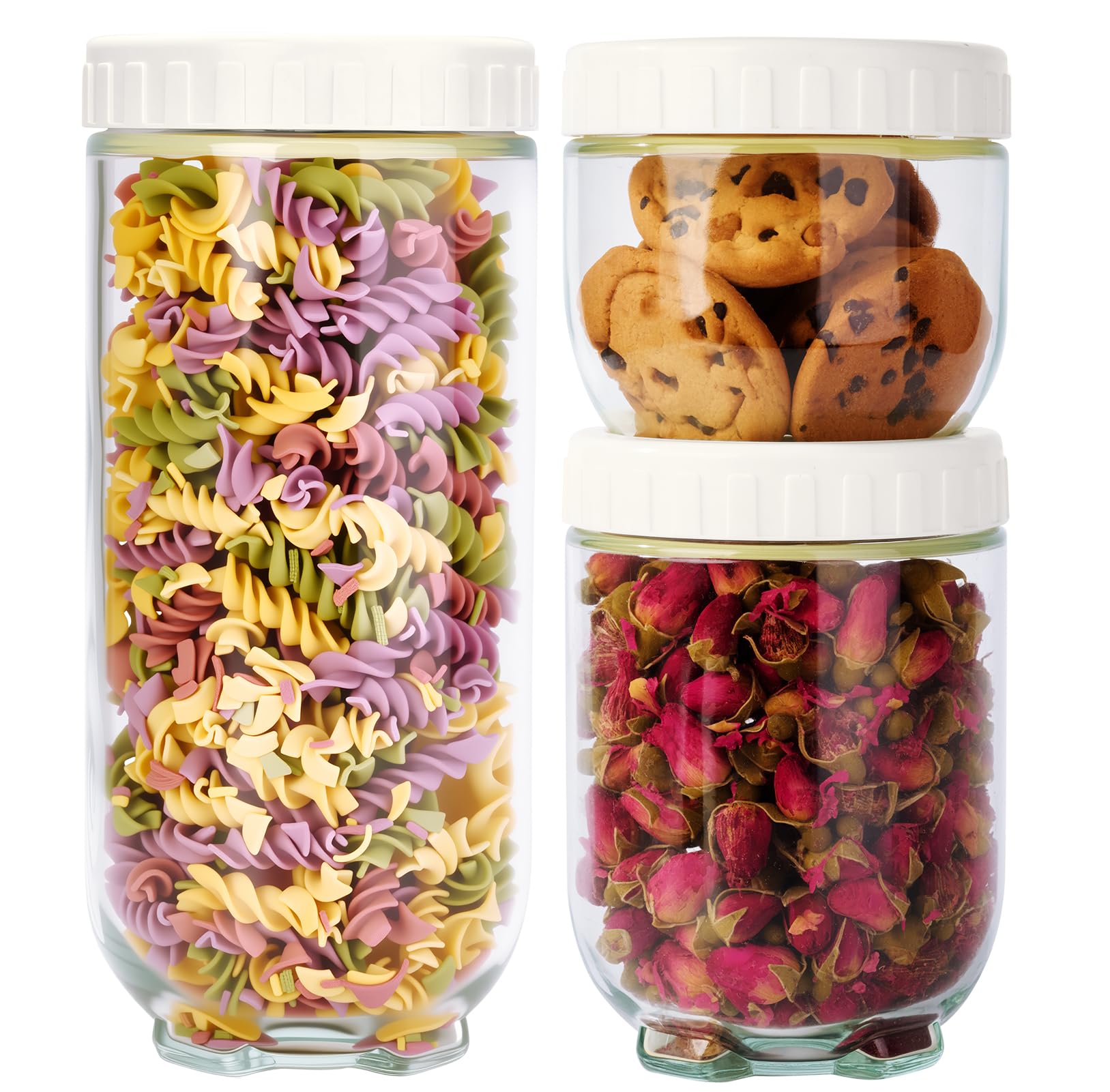 Hoa Kinh Glass Overnight Oats Jars with Lids, 3Pack Leak Proof Small Stackable Glass Jar Kitchen Canisters for Overnight Oats, C