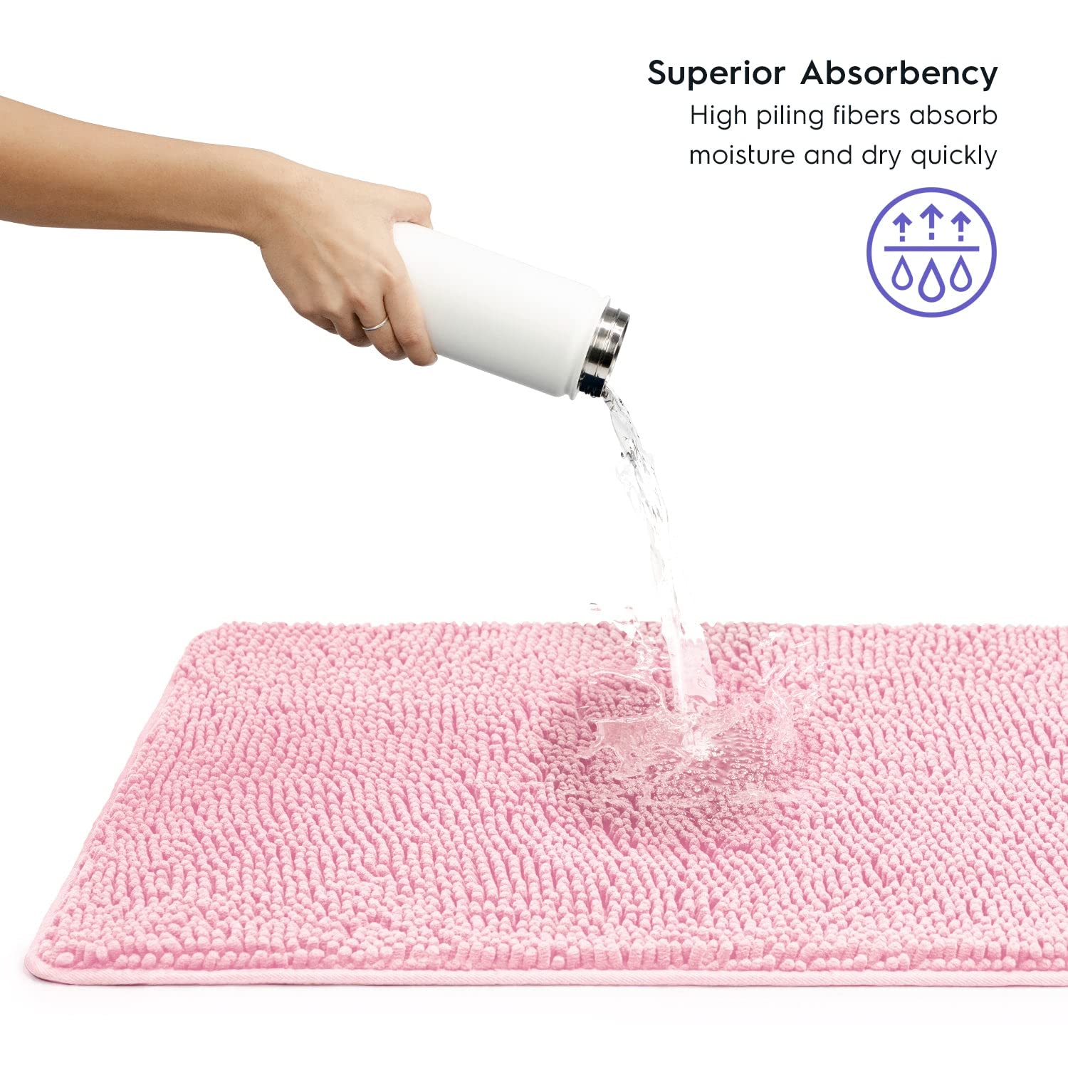 Tafts Bathroom Rug, Chenille, Low Pile, Non Slip, Light Pink, 21 X 47 Inches