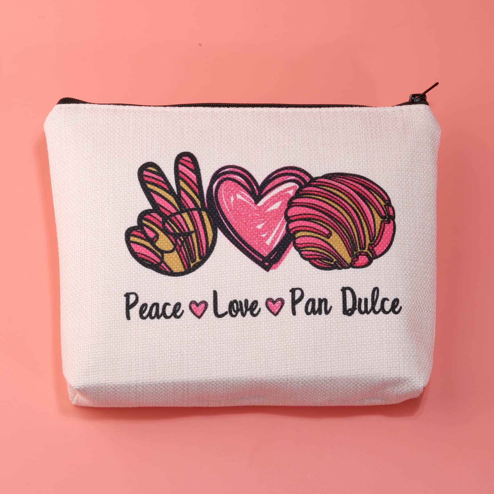 Jxgzso Mexican Bread Lover Gifts Pan Dulce Gift Peace Love Pan Dulce Cosmetic Bag Concha Lover Gift Baker Gifts