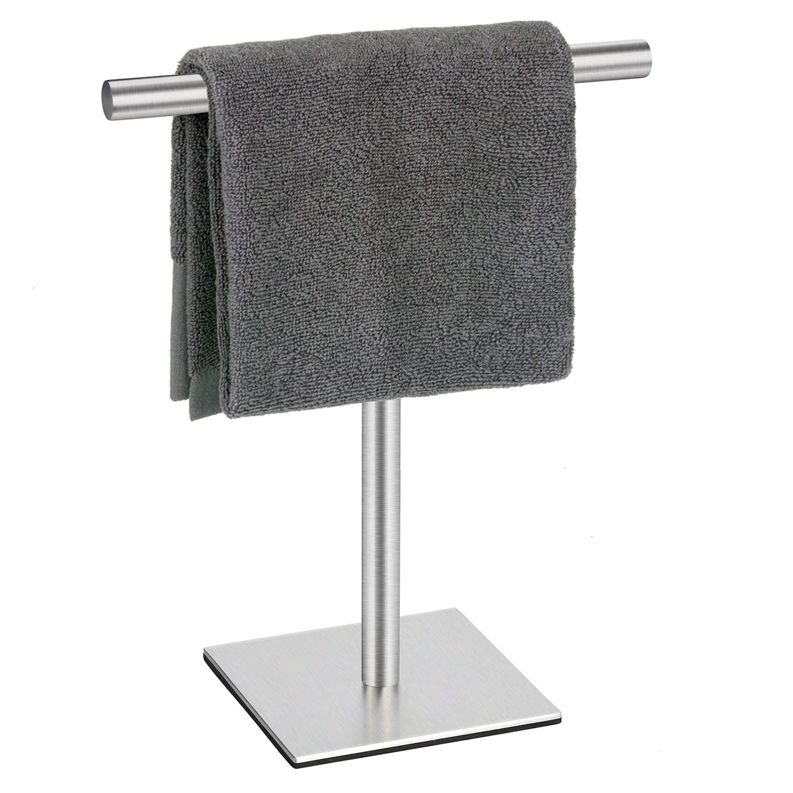 Dukwin Hand Towel Holder, Sus304 Stainless Steel Hand Towel Stand T-Shaped Silver Brushed Finish Freestanding Rack For Bathroom