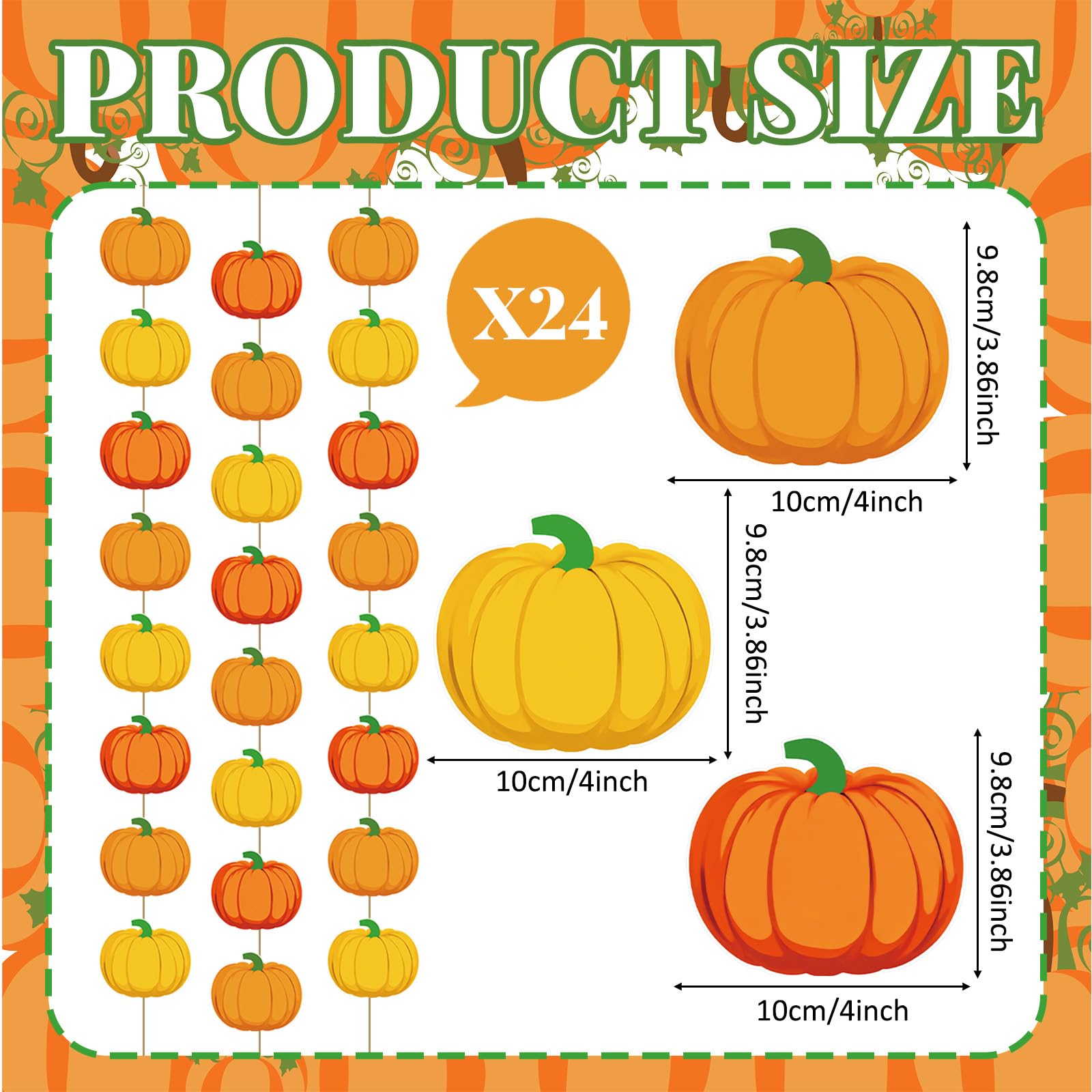 VitalCozy 24 Pack Thanksgiving Party Paper Hanging Decorations Pumpkin Garland Banner Pumpkin Streamers Backdrop Autumn Harvest