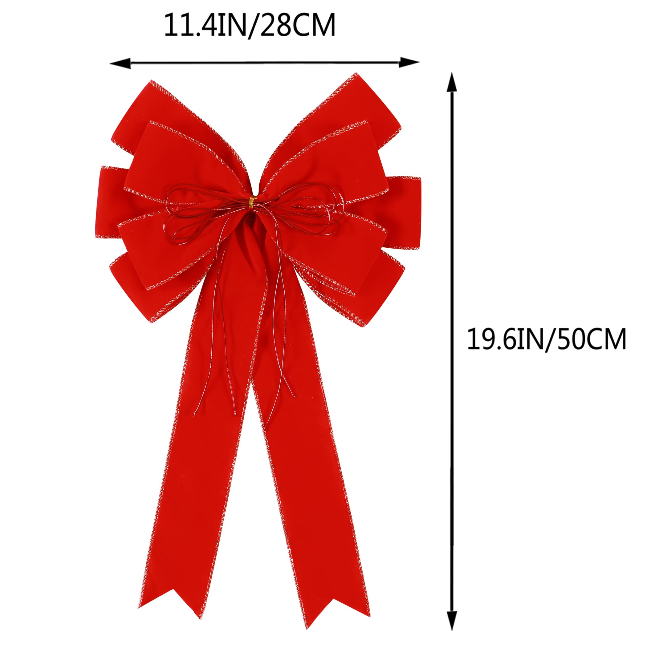 2 Pack Red Christmas Bows Outdoor Decorations,12   x20    Large Velvet Wreath Bow with Glitter String Gold Edge for Xmas Tree To