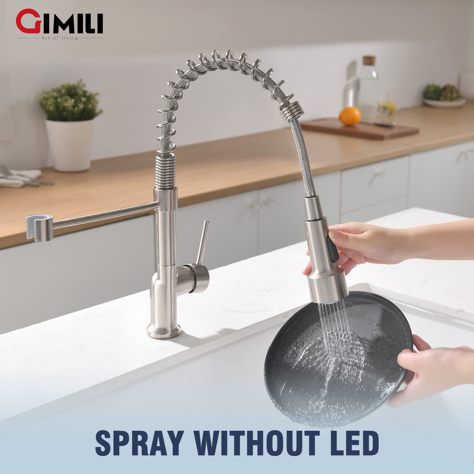Gimili Kitchen Faucet With Sprayer Modern Single Handle Pull Down Sprayer Brushed Nickel Kitchen Faucet Pull Down With Led Light