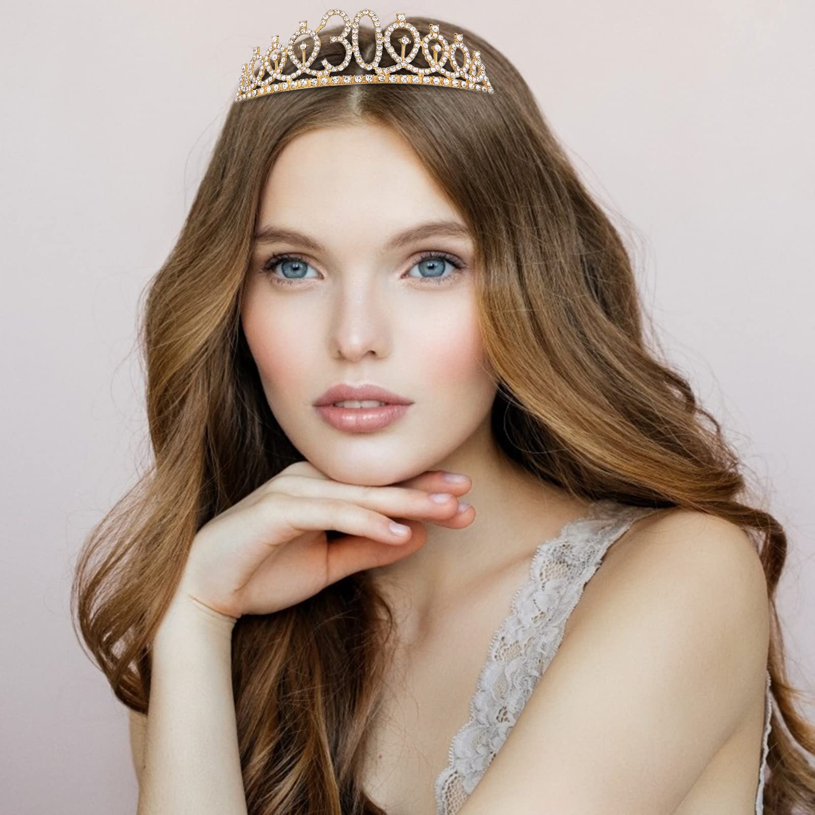 30Th Birthday Sash & Rhinestone Tiara Kit- Happy 30Th Birthday Gifts For Women 30Th Birthday Party Decorations (Gold)