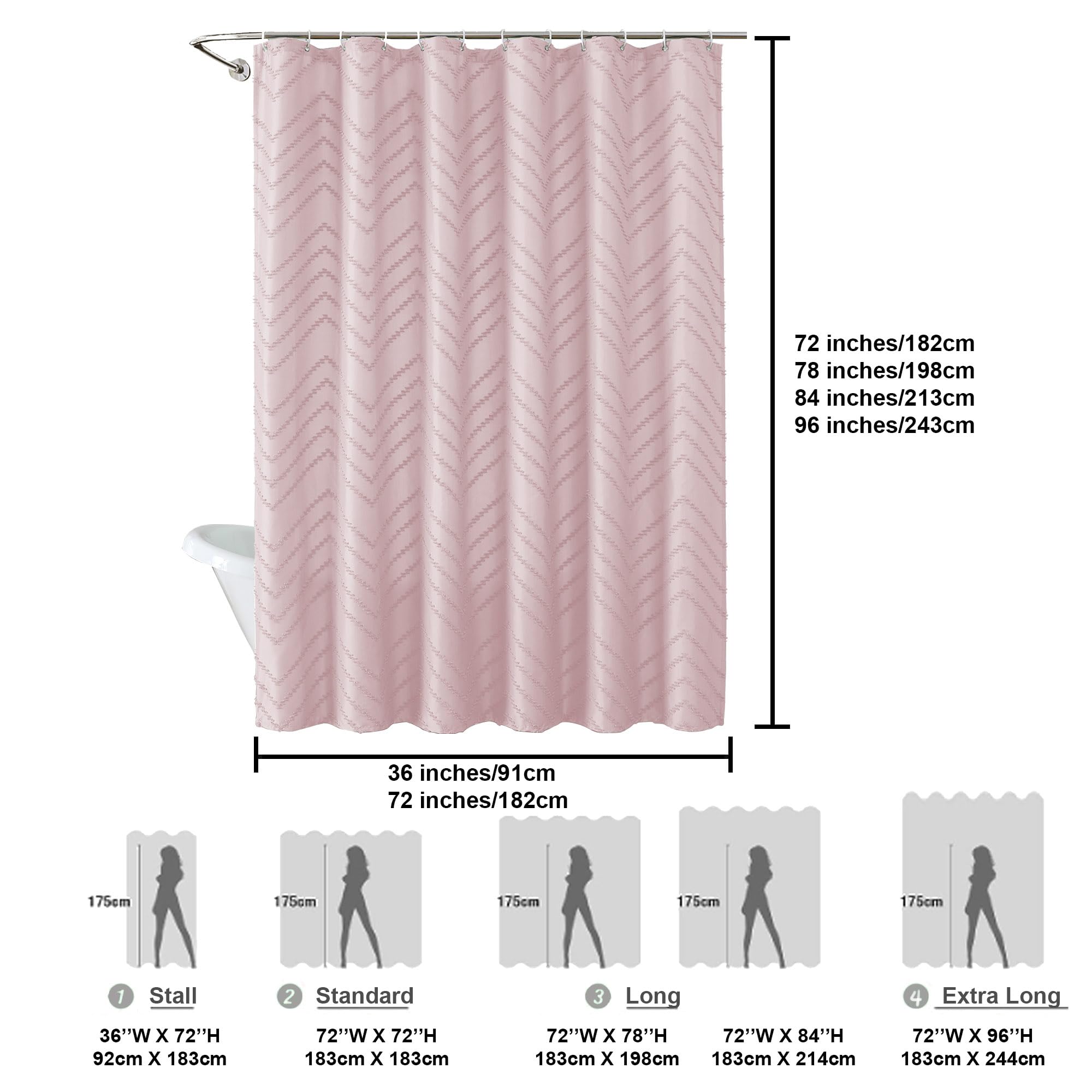 Chyhomenyc Chevron Extra Long Blush Pink Boho Shower Curtain Set 72X84 Inches, Fabric Shower Curtain Modern Farmhouse Chic Textu