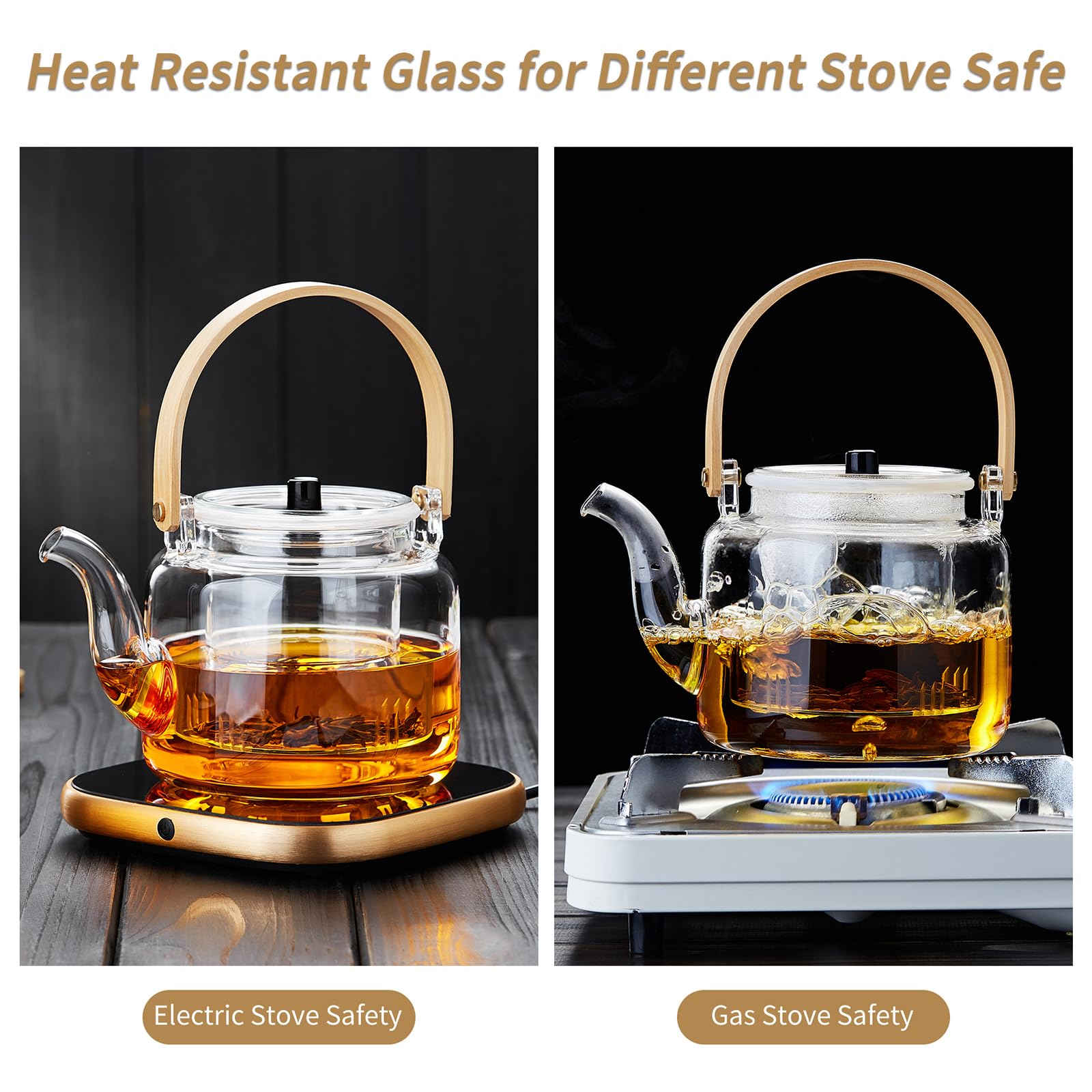Unbreakable Glass Teapot Set - 37OZ Borosilicate Tea Kettle with 4 Double Wall Teacups, Clear, Model Y1-5511-1, Stov
