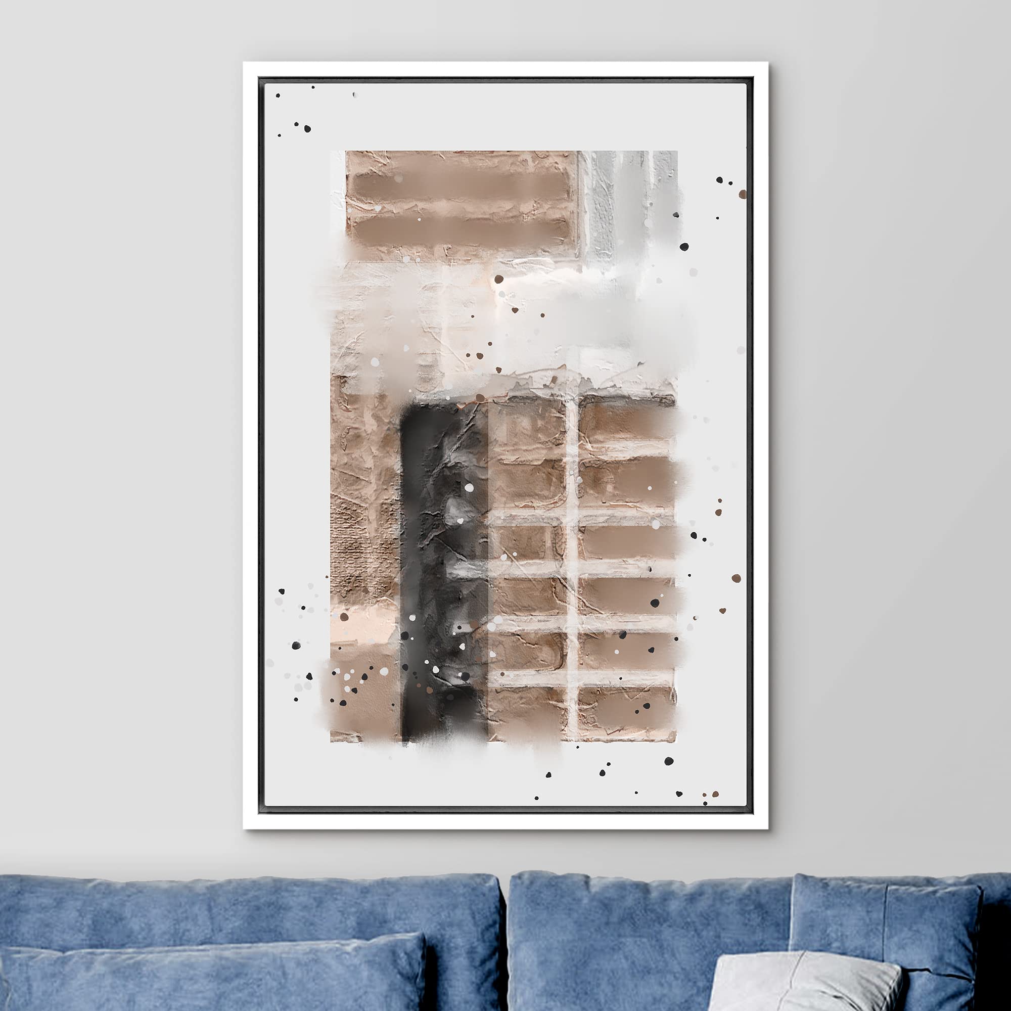 Ashbrook Framed Canvas Print Wall Art Minimalist Brown, Gray And Black Square Collage Abstract Shapes Illustrations Modern Conte