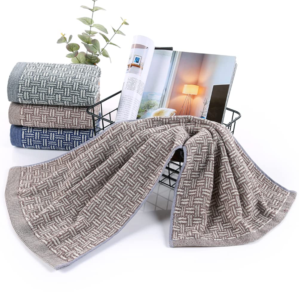 Pidada Hand Towels Set of 2 100% Cotton Checkered Pattern Absorbent Soft Decorative Towel for Bathroom 13.4 x 29.1 Inch (Brown)