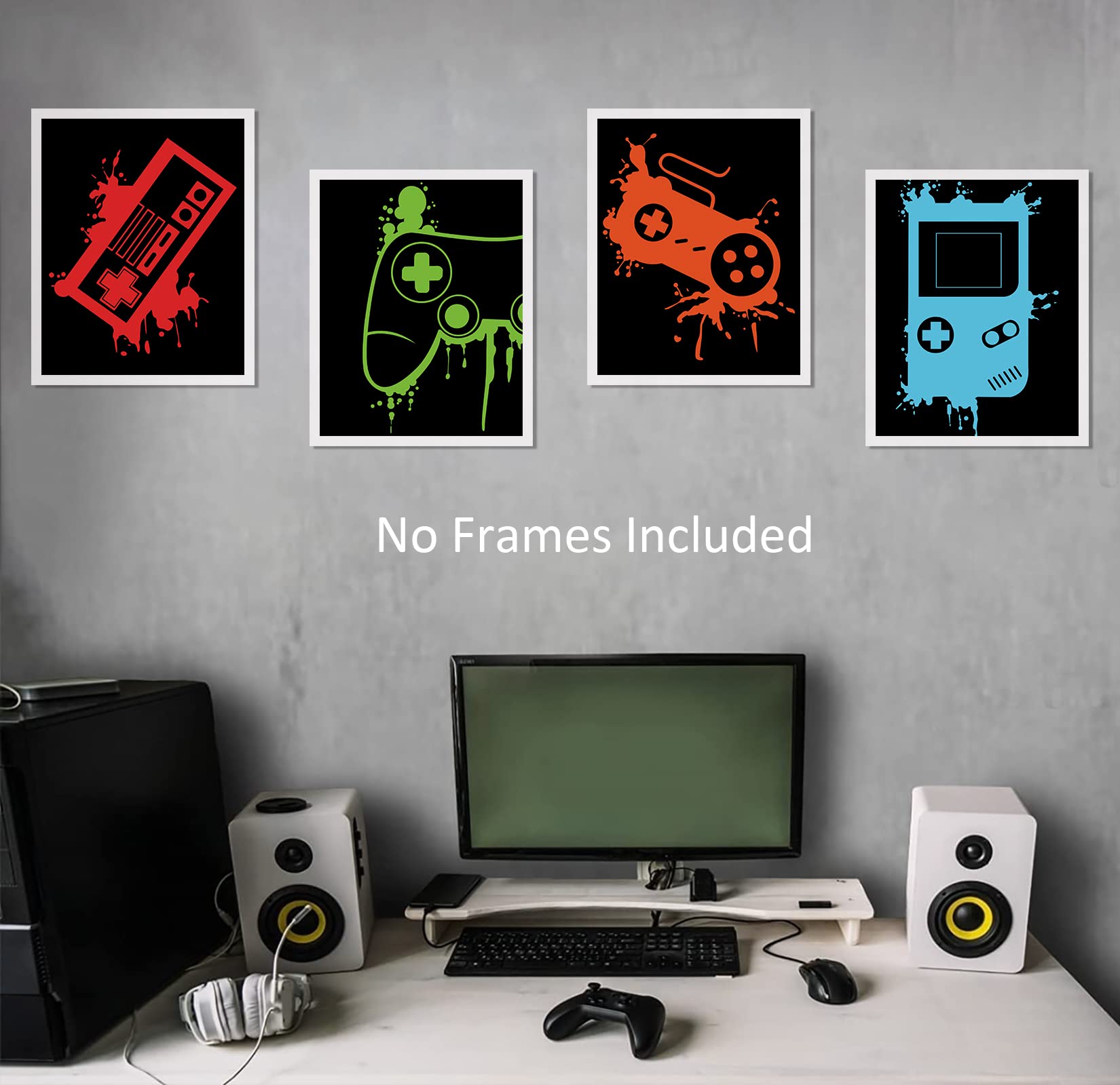 Anhuib Video Game Art Print, Watercolor Gaming Themed Poster Set Of 4 (8''X10'',Unframed)-Perfect For Kids Boy Bedroom Decoratio