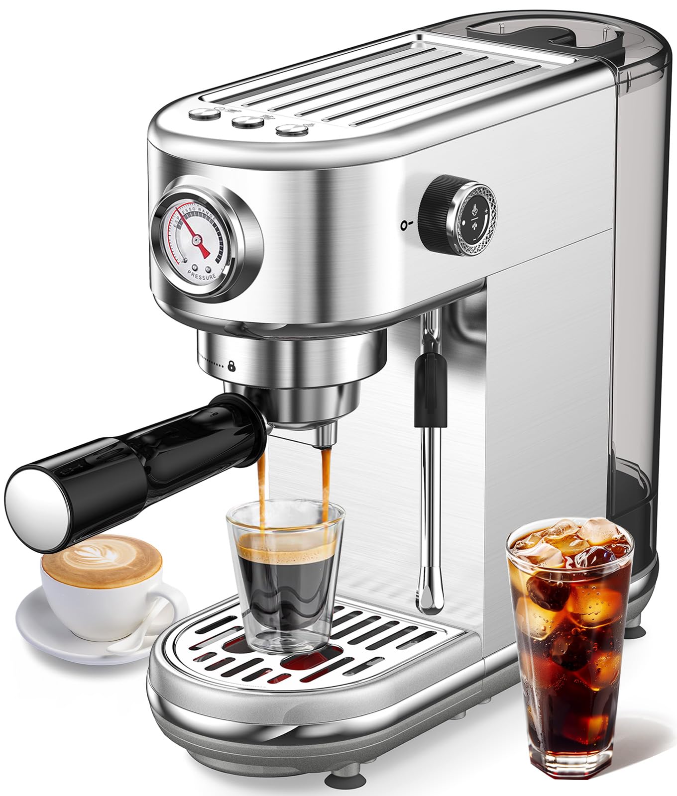 Atatix 20 Bar Espresso Machine with Milk Frother, Professional Compact Espresso Maker, Stainless Steel Coffee Machine with Preci