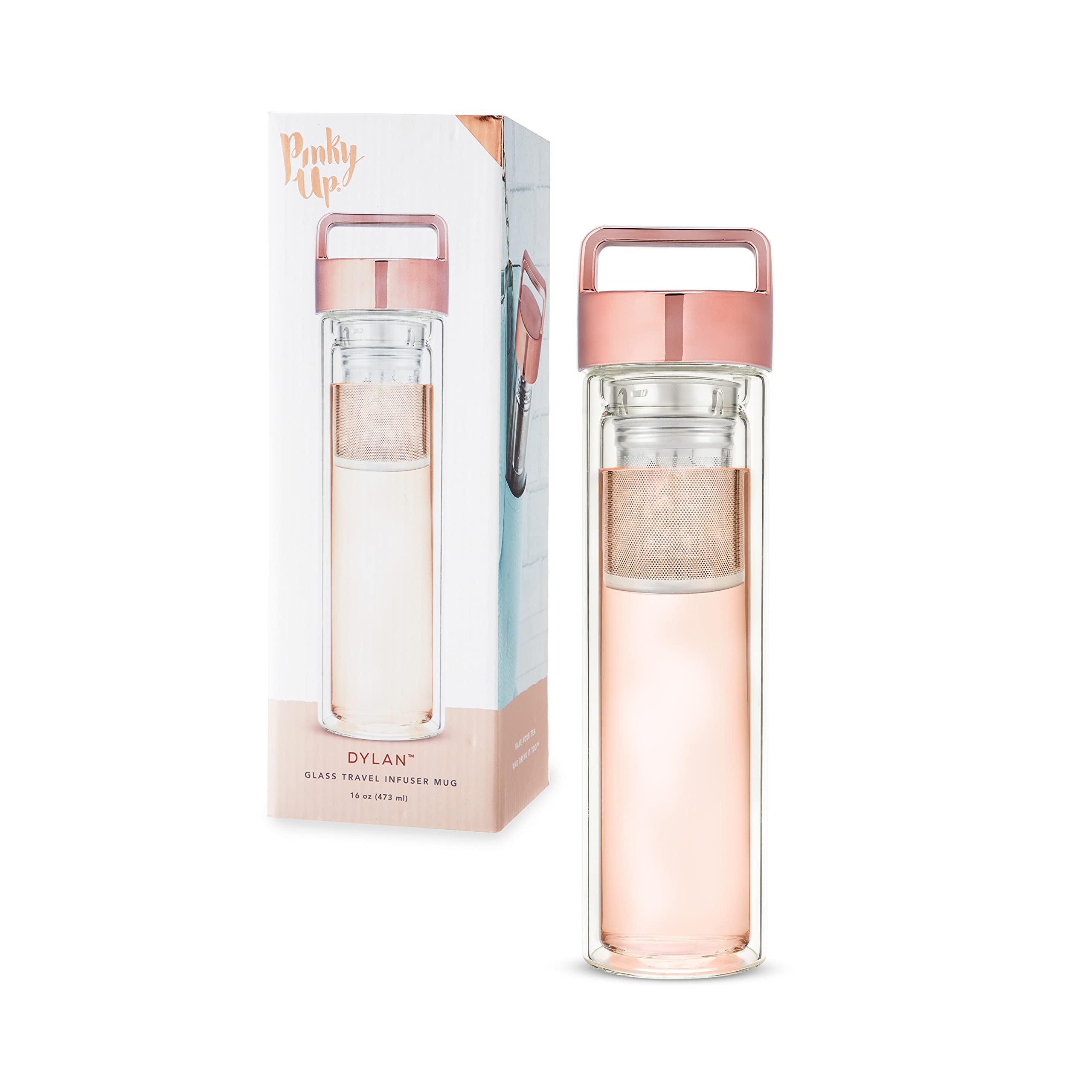 Pinky Up Dylan Travel Tea Infuser Mug, Double Walled Insulated Travel Tumbler With Loose Leaf Tea Strainer, Travel Coffee Mug, K