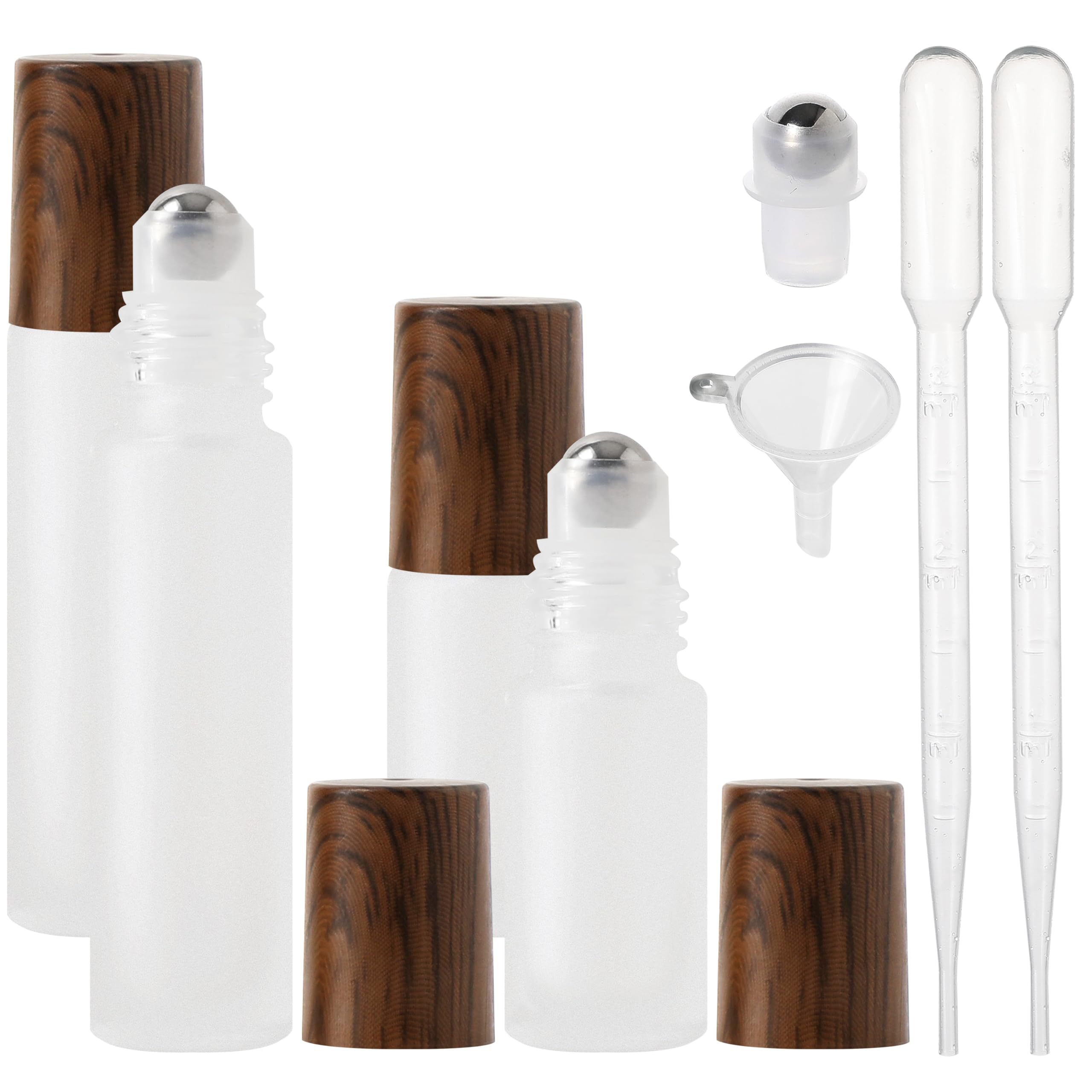SESENSE Essential Oil Roller Bottles, 4PCS (10ml & 5ml) Glass Perfume Roller Bottles with Funnel Opener and Dropper Beauty and P