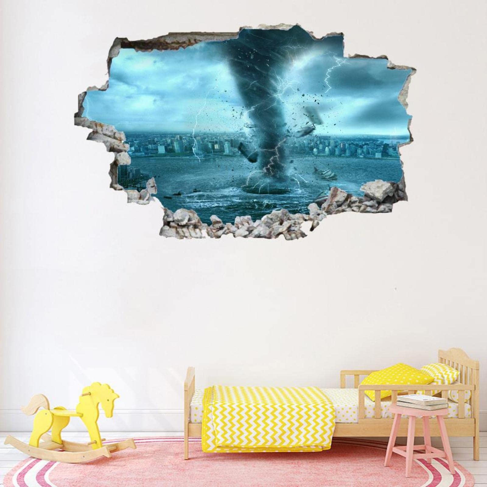 Landscape 3D Wall Decor, Tornado Removable Wall Sticker Room Nature Mural Decals Wall Hole Decal for Girls Kids Bedroom Nursery