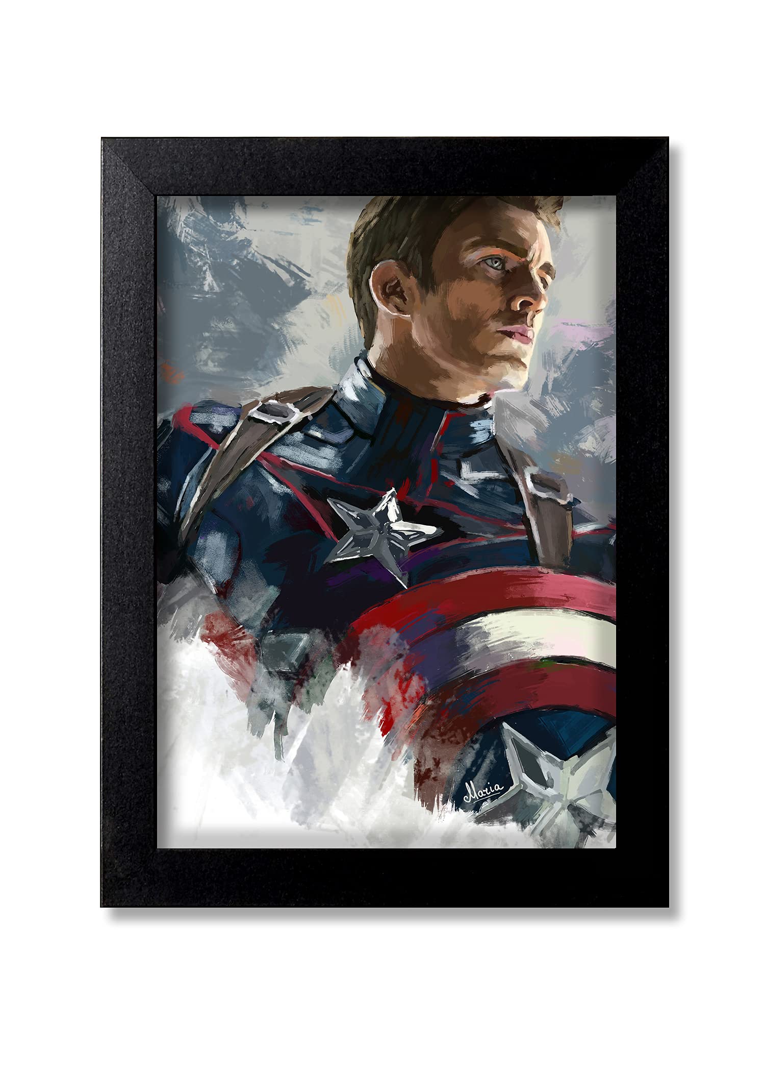 Blue Nexus Captain America Superhero Poster With Wall Frame Stickers Room Art Poster Painting - Bnwpc364 (Multicolor, Medium)