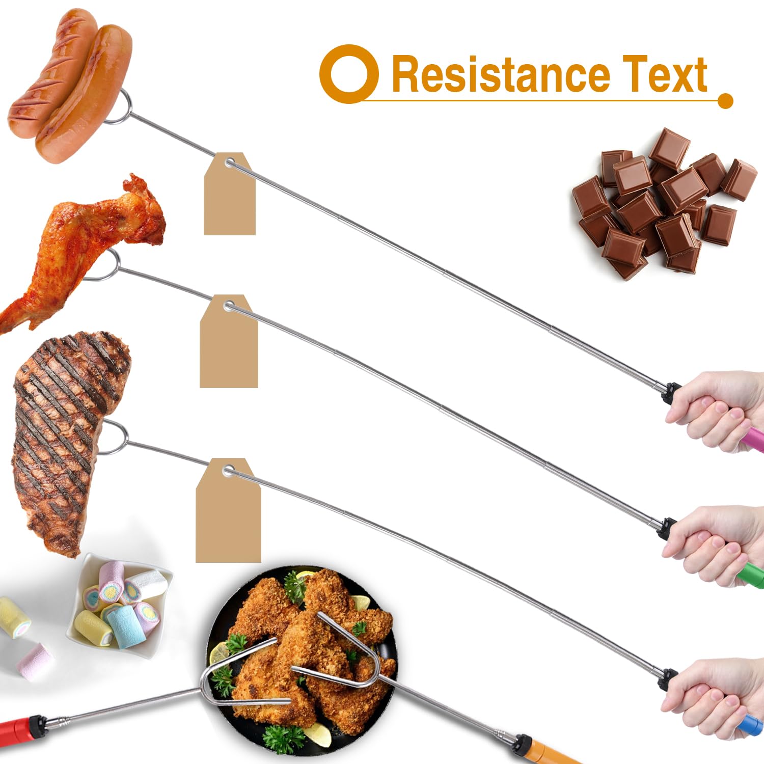 Ajmyonsp 34Inch Marshmallow Roasting Sticks Smores Stick Skewers For Fire Pit Campfire - Hot Dog Telescoping Forks Camping Acces