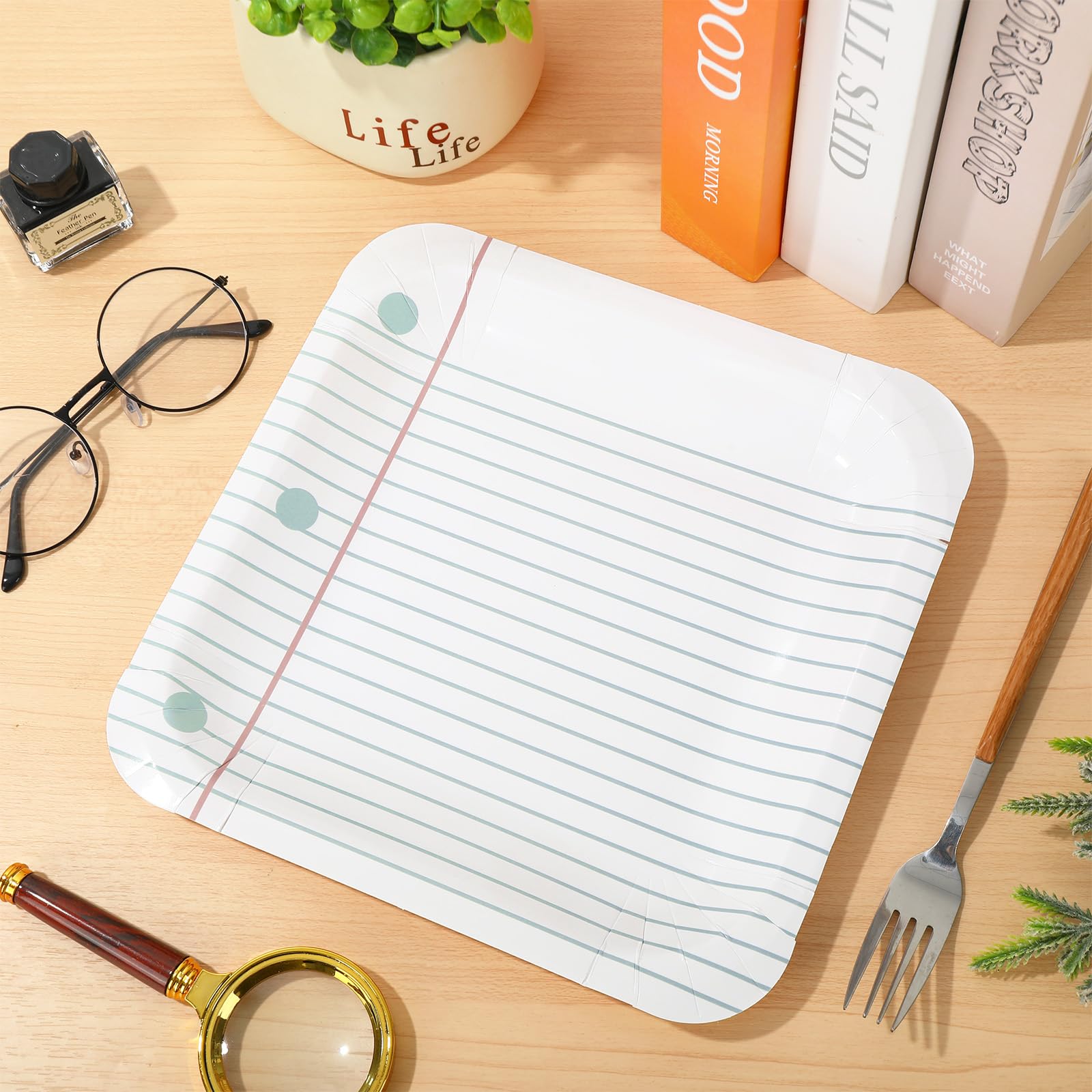 Whaline 40Pcs Back To School Notebook Paper Plates First Day Of School Disposable Plates Preschool Graduate Plates Square Decora