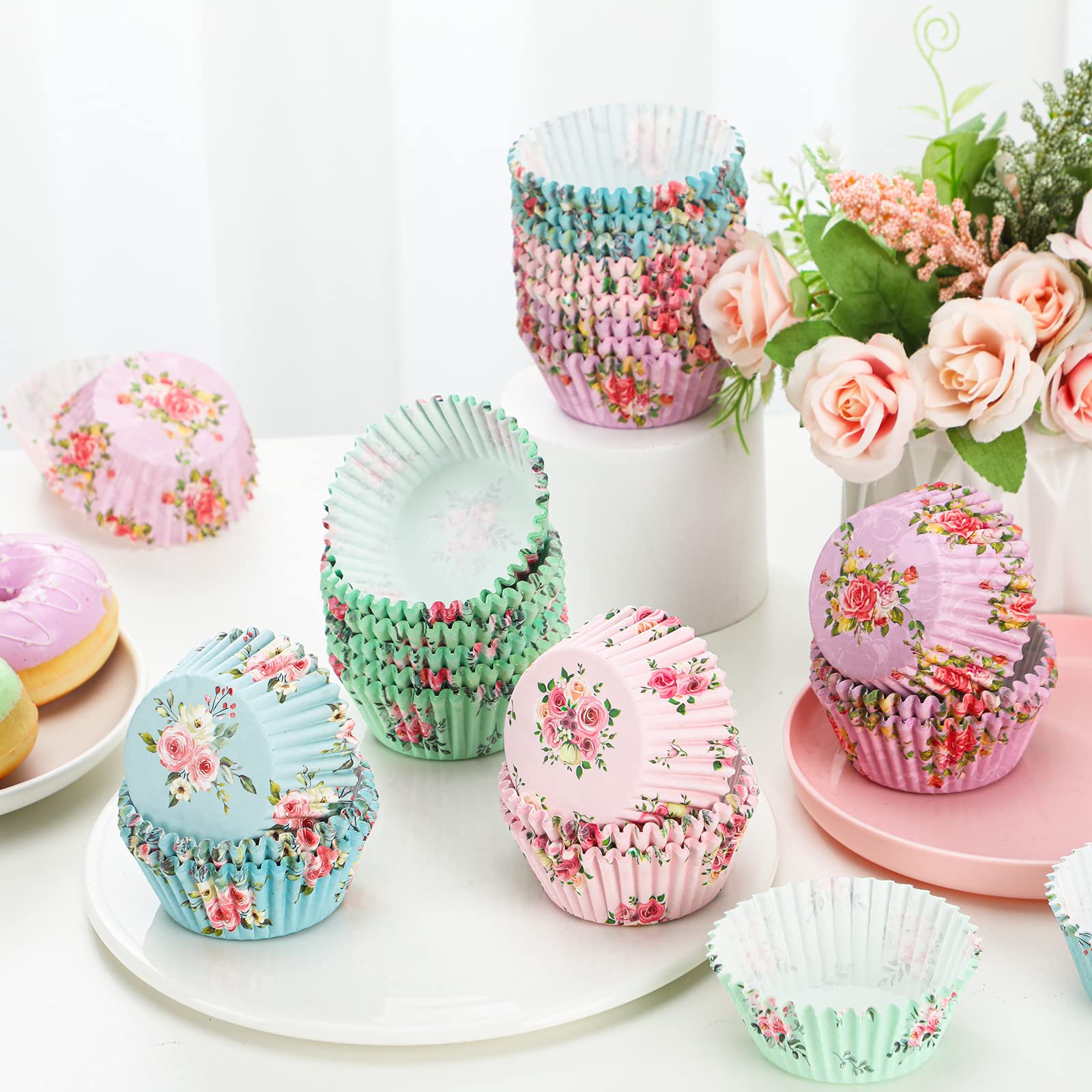 Yaomiao 600 Count Floral Cupcake Liners Tea Party Baking Paper Easter Cupcake Liners Wrappers Flower Muffin Liners For Tea Party