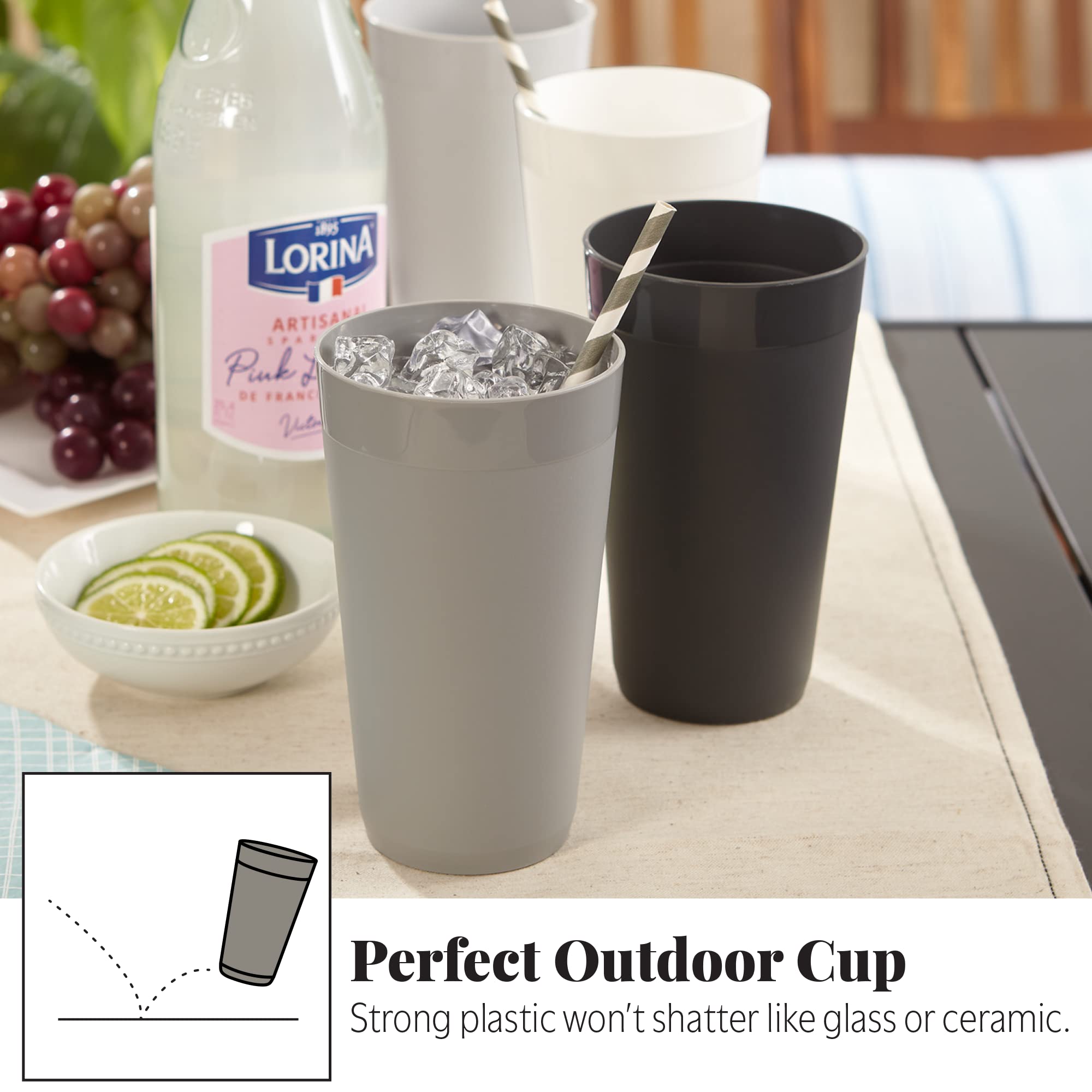 Us Acrylic Newport 20 Ounce Unbreakable Plastic Stackable Water Tumblers In Grey Stone | Set Of 12 Drinking Cups | Reusable, Bpa