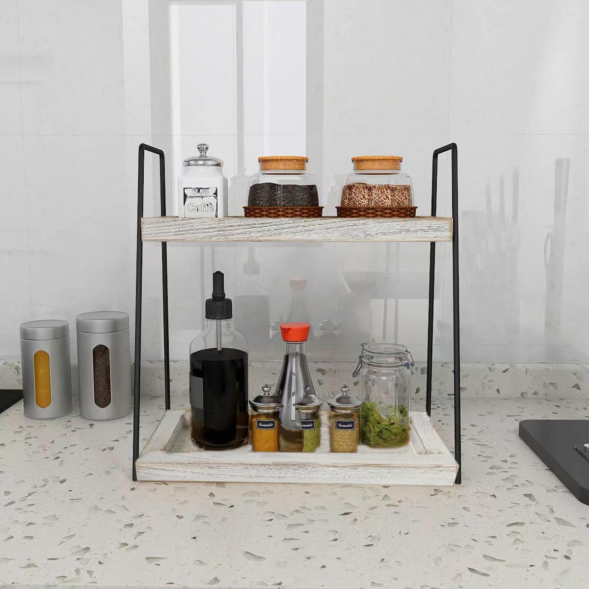 Dorhors 2 Tier Bathroom Storage Organizer,Vanity Trays For Bathroom Counter,Wood Counter Standing Rack For Bathroom,Dresser,Kitc