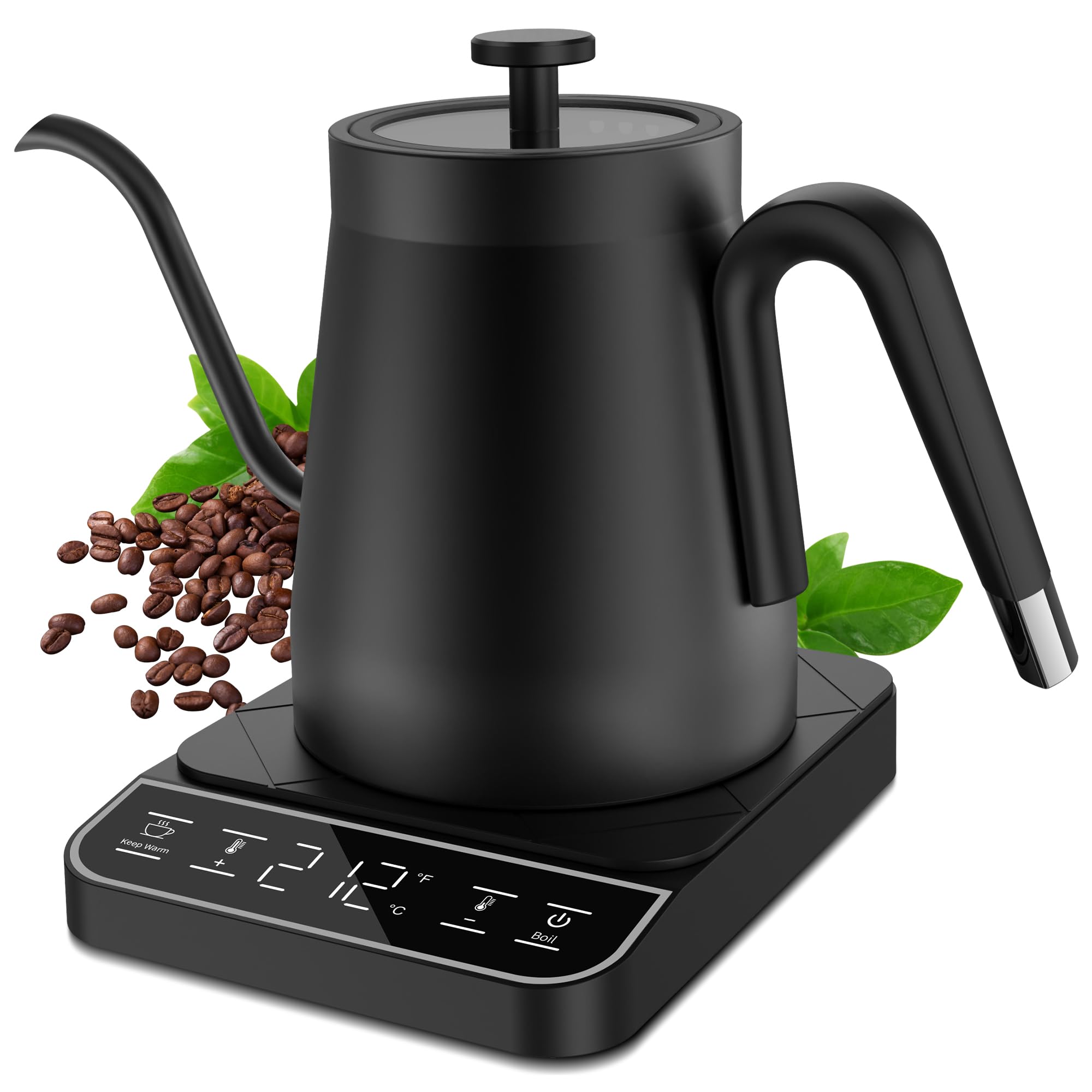 Binroc Electric Gooseneck Kettle, 1? Temperature Control One Click 197? Pour Over Kettle For Coffee & Brew Tea, Hot Water Boiler