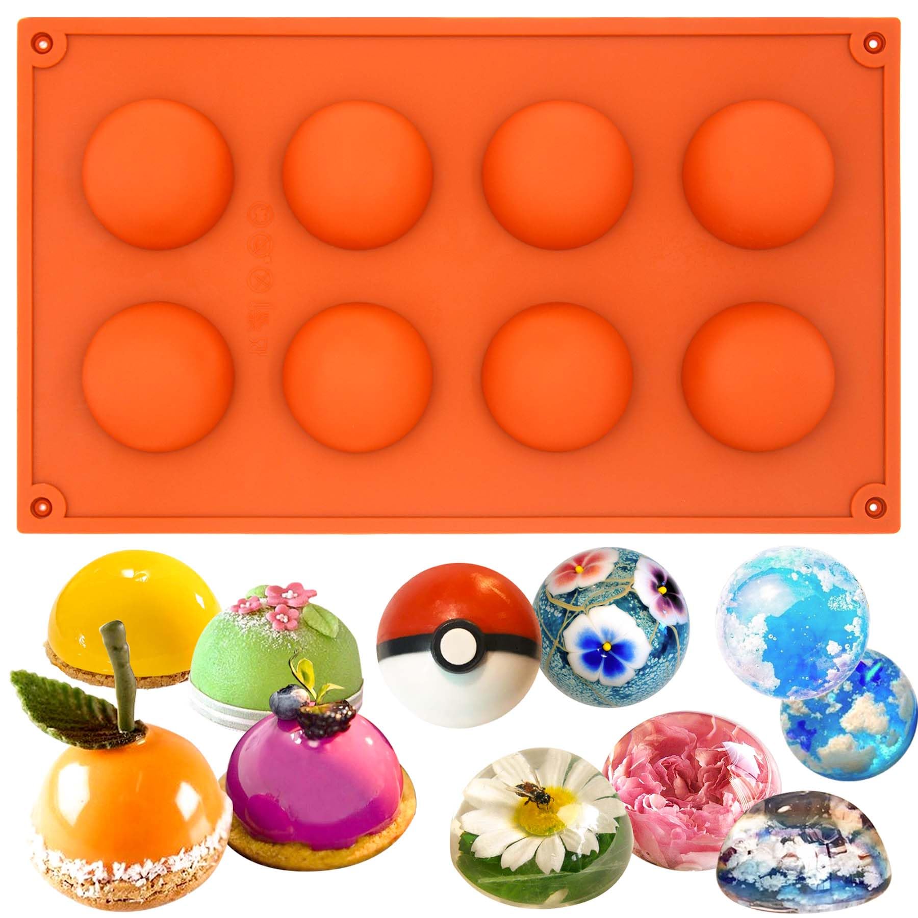 Funshowcase 8 Cavity Semi Sphere Half Round Dome Silicone Mold Chocolate Teacake Baking Tray Medium