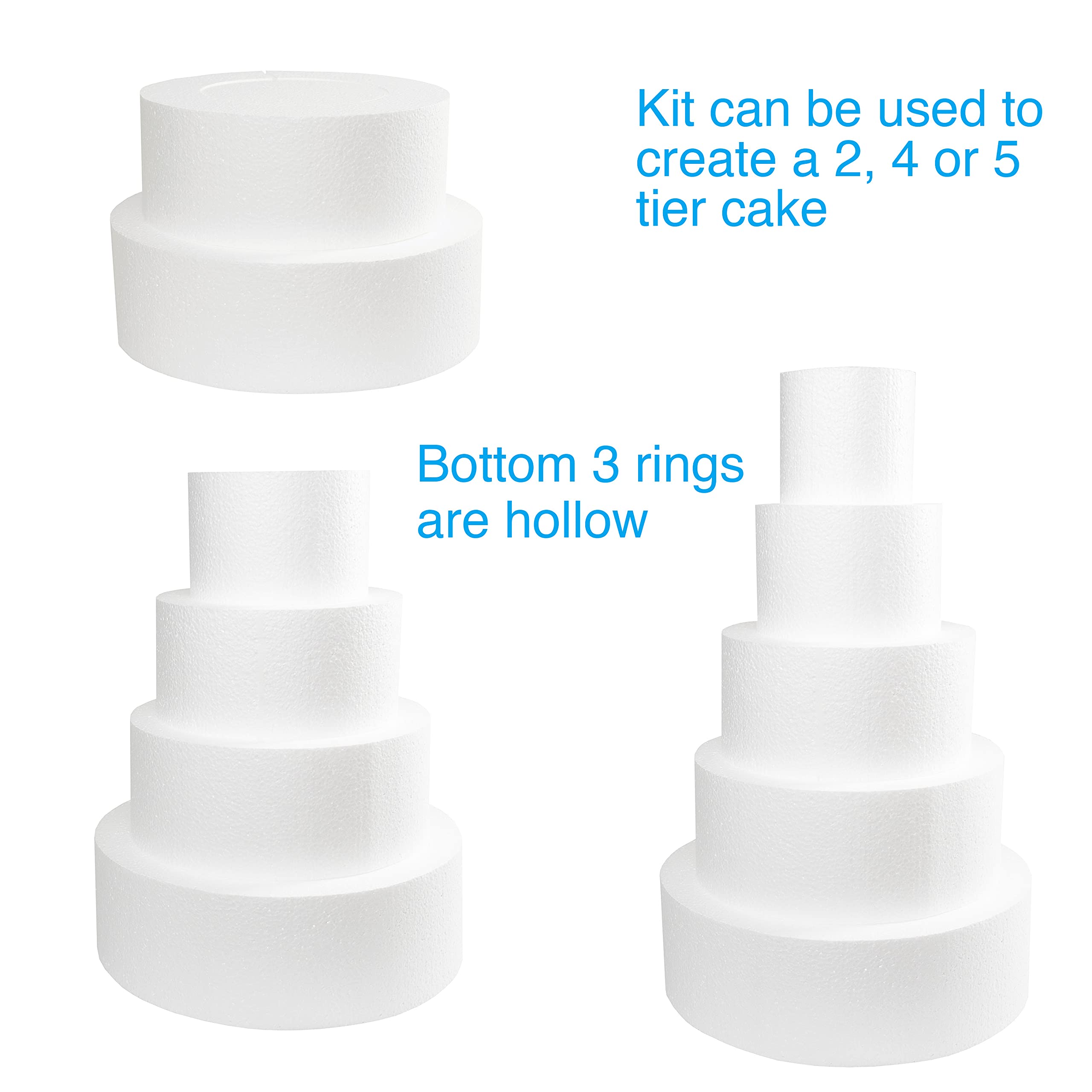 Silverlake Space Saver Cake Dummy Set - Round Foam Cake Dummies - Up To 5 Tier Cake 20 Inches Tall - 4'' High By 4, 6, 8, 10, 12