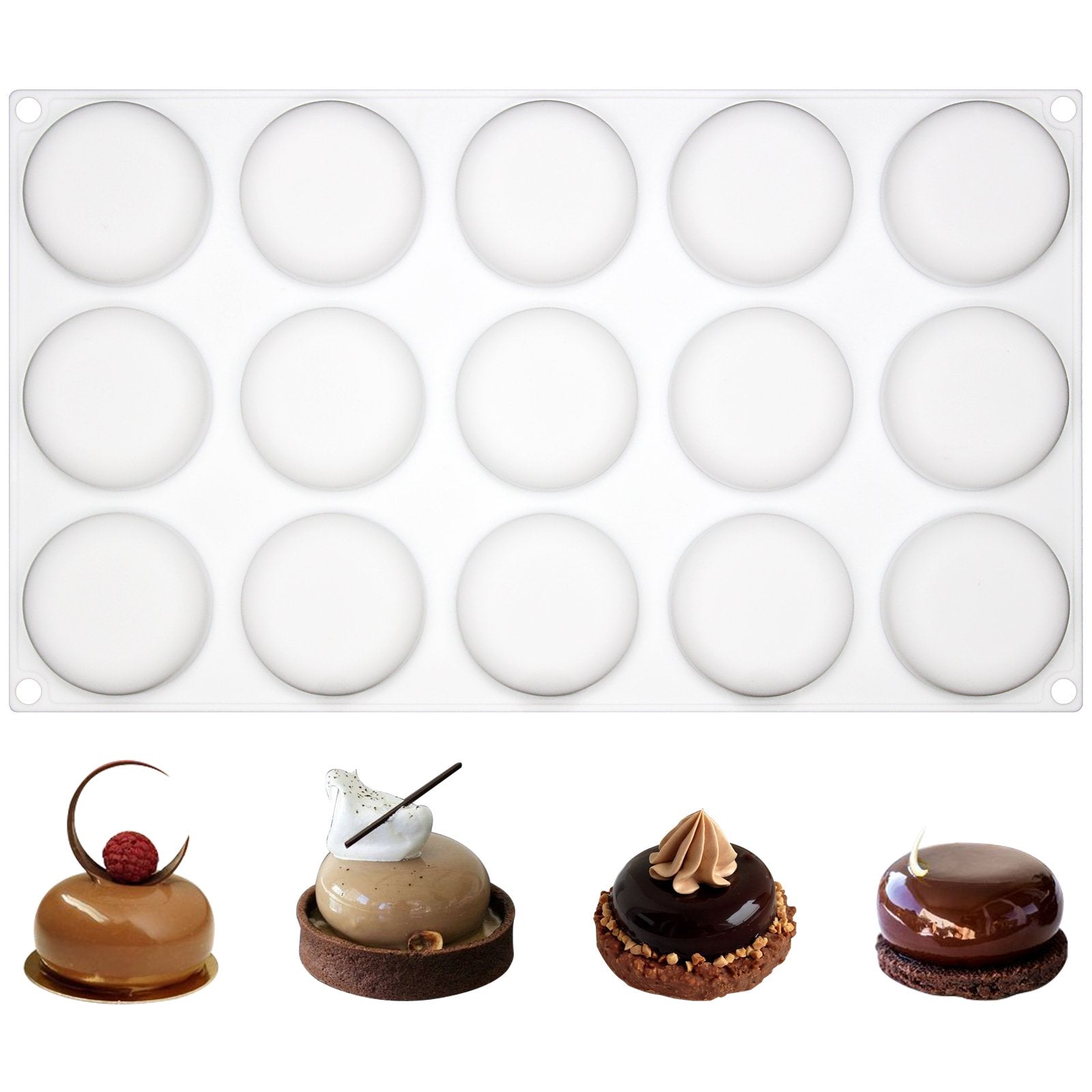 Funshowcase 15 Cavities Curved Round Stone Silicone Mold Tray Per Cavity 1.8X1.8X0.7Inch
