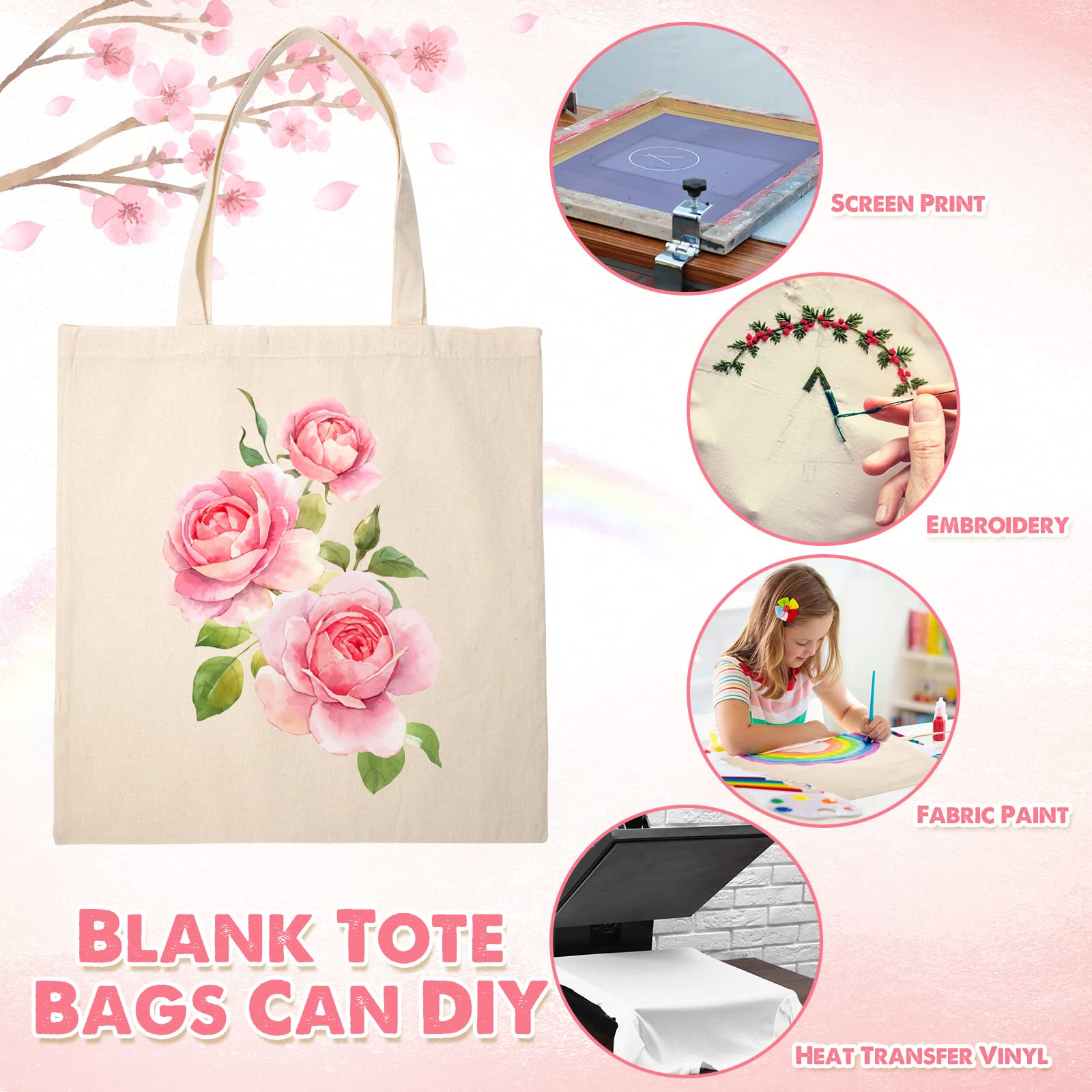 40 Pcs Canvas Tote Bags Bulk Sublimation Blank Natural Cotton Tote Reusable Grocery Cloth Large Shopping Bags And Ptfe Sheet For