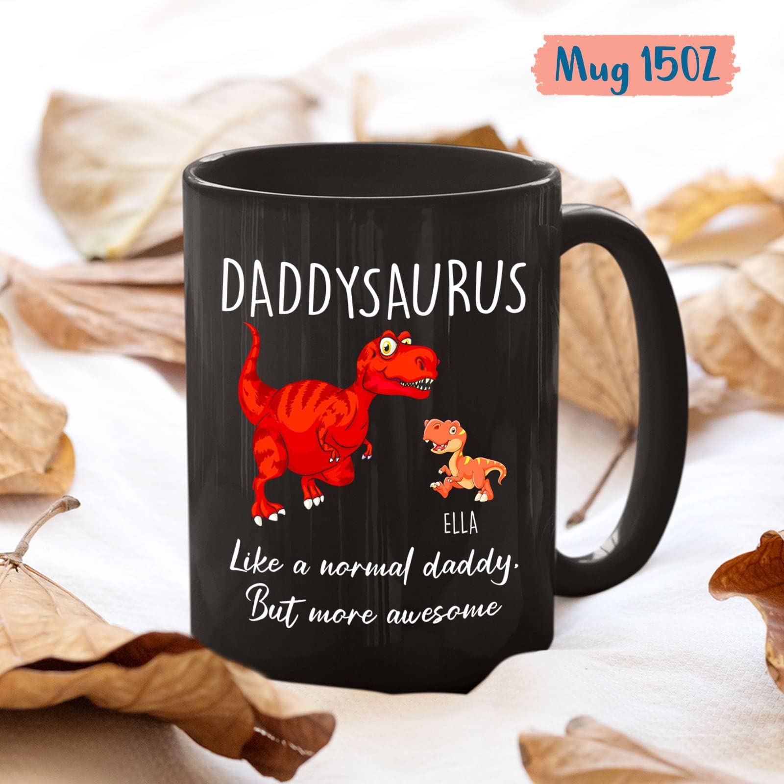 Papa Dinosaur Coffee Mug, Custom Grandkid Name Mug, Personalized Daddysaurus Mug, Gifts For Daddy, Papa, Dinosaur Lover, Gift fr