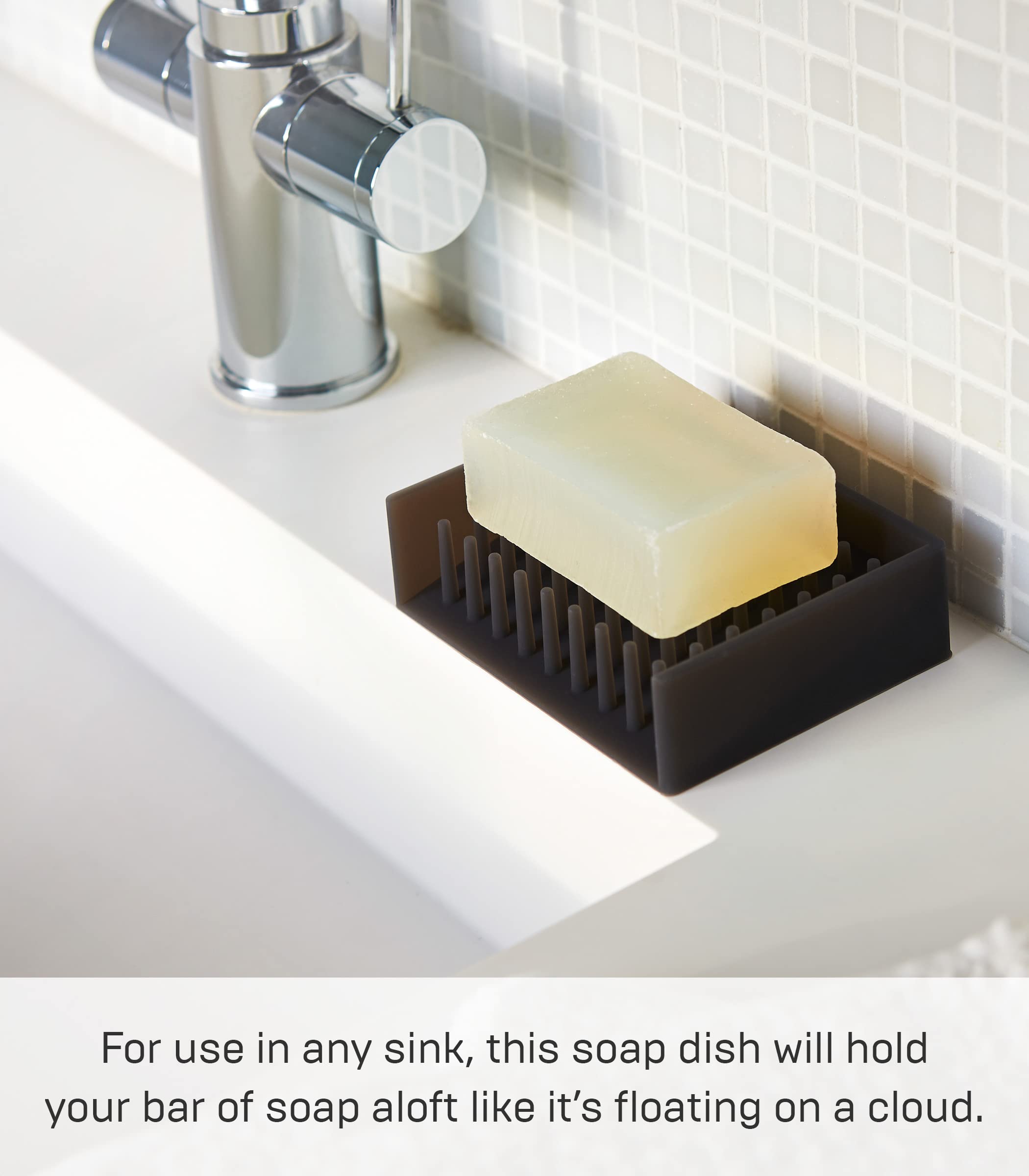 YAMAZAKI home 2995 Self Draining Soap Tray-Floating Holder Dish for Sink  One Size  Black