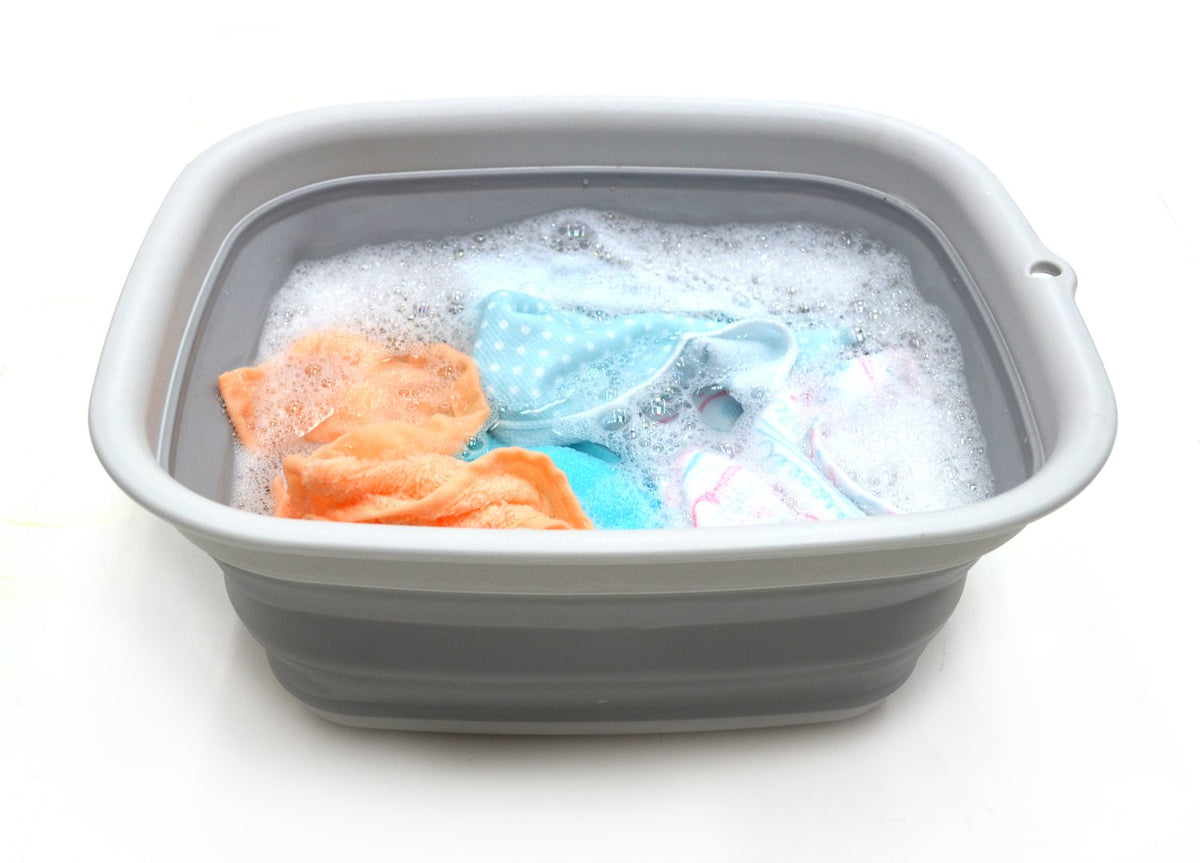 Sammart 9.45L (2.5 Gallon) Collapsible Tub - Foldable Dish Tub - Portable Washing Basin - Space Saving Plastic Washtub (Grey, M)
