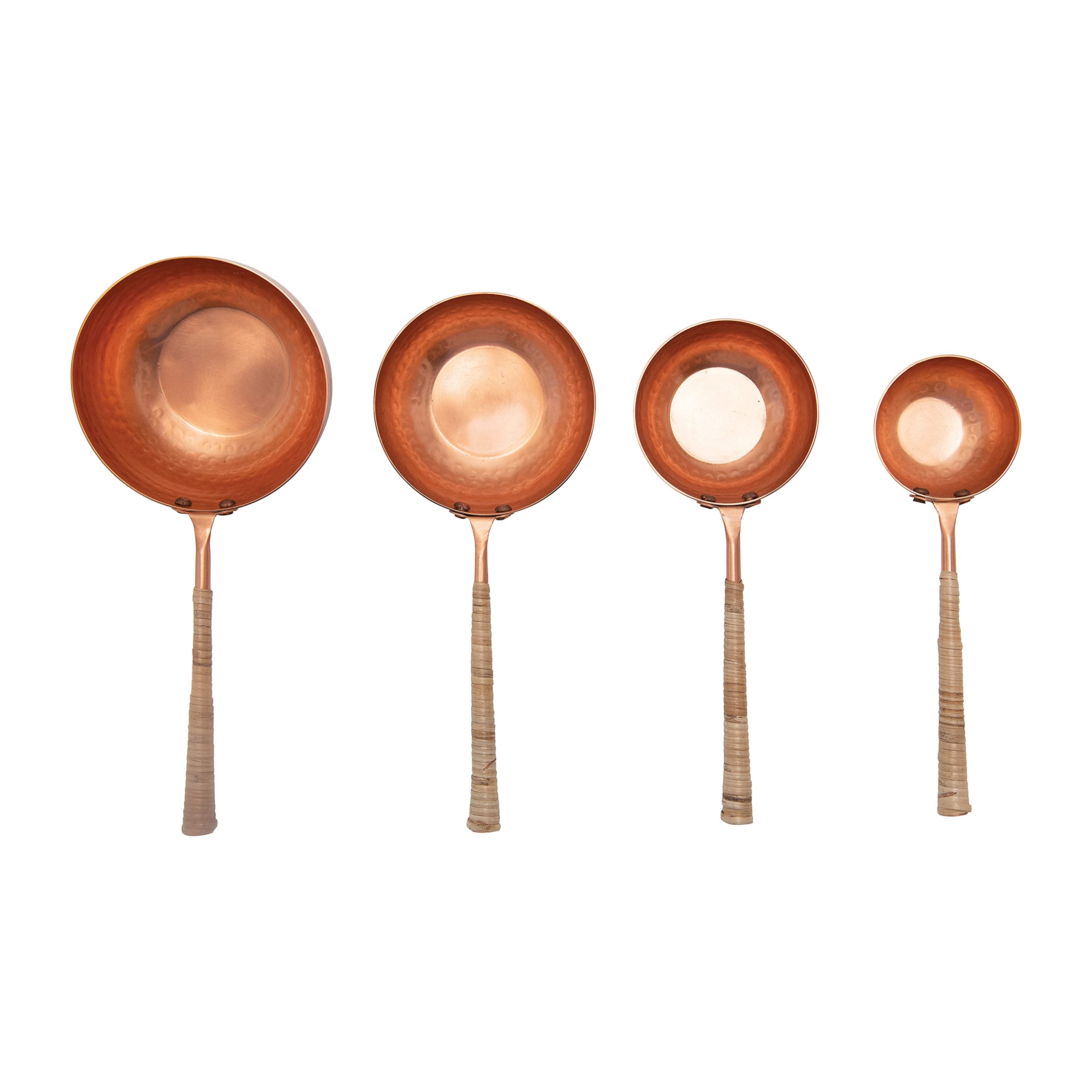 Creative Co-Op Stainless Steel Scoops Measuring Spoon Set With Rattan Wrapped Handles Serve Ware Serveware, Set Of 4, Copper